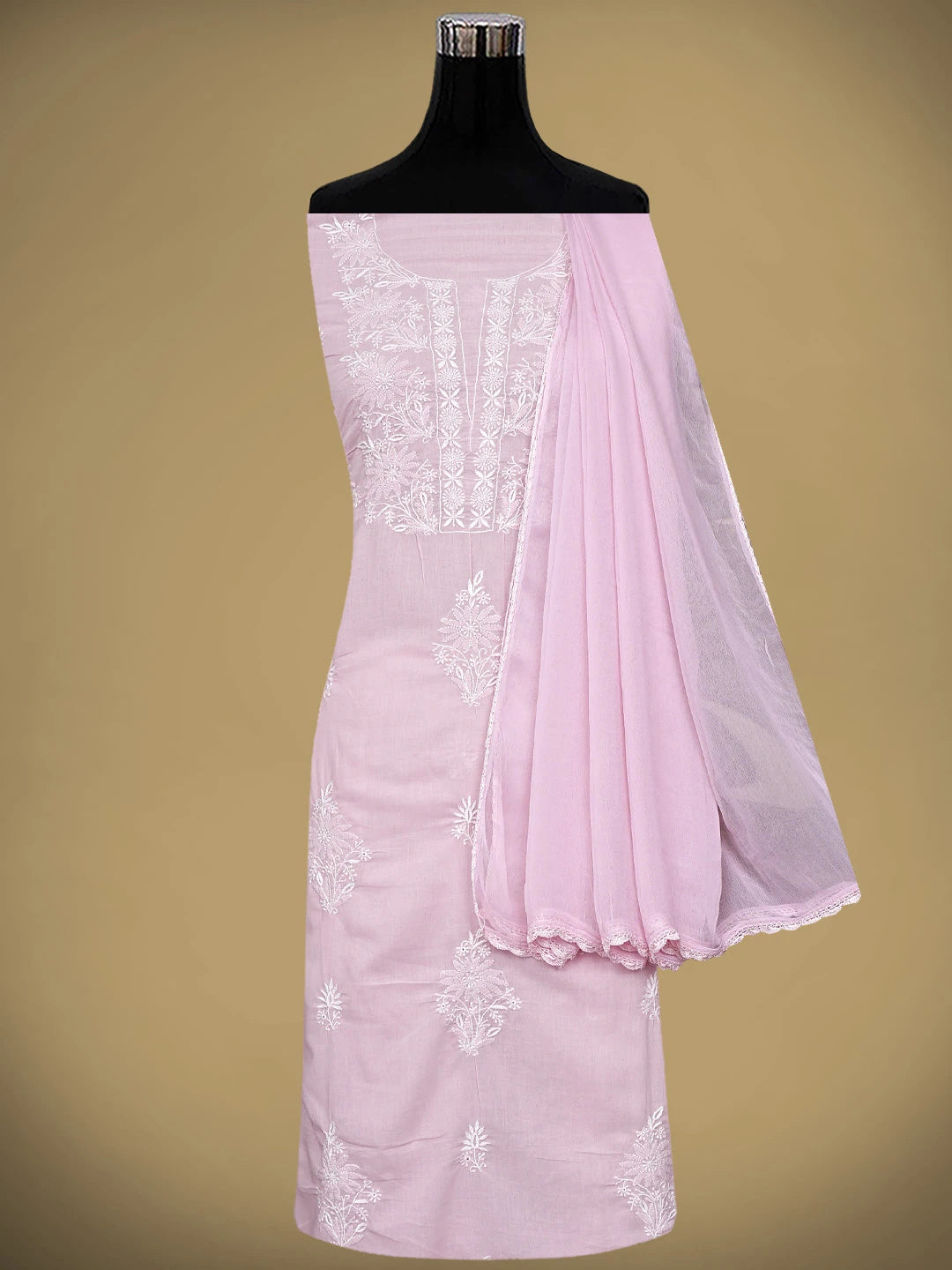 Ada Hand Embroidered Dusty Pink Cotton Lucknowi Chikankari Unstitched Suit Piece 01A773524