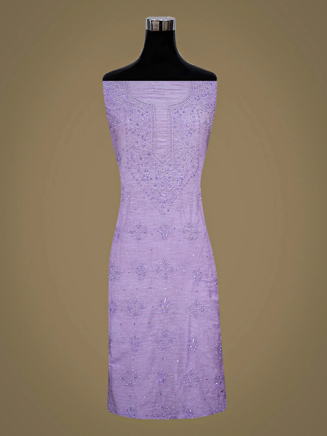 Ada Hand Embroidered Mauve Chanderi Lucknowi Chikankari Unstitched Kurta Dupatta Set With Cutdana Work 01A726717