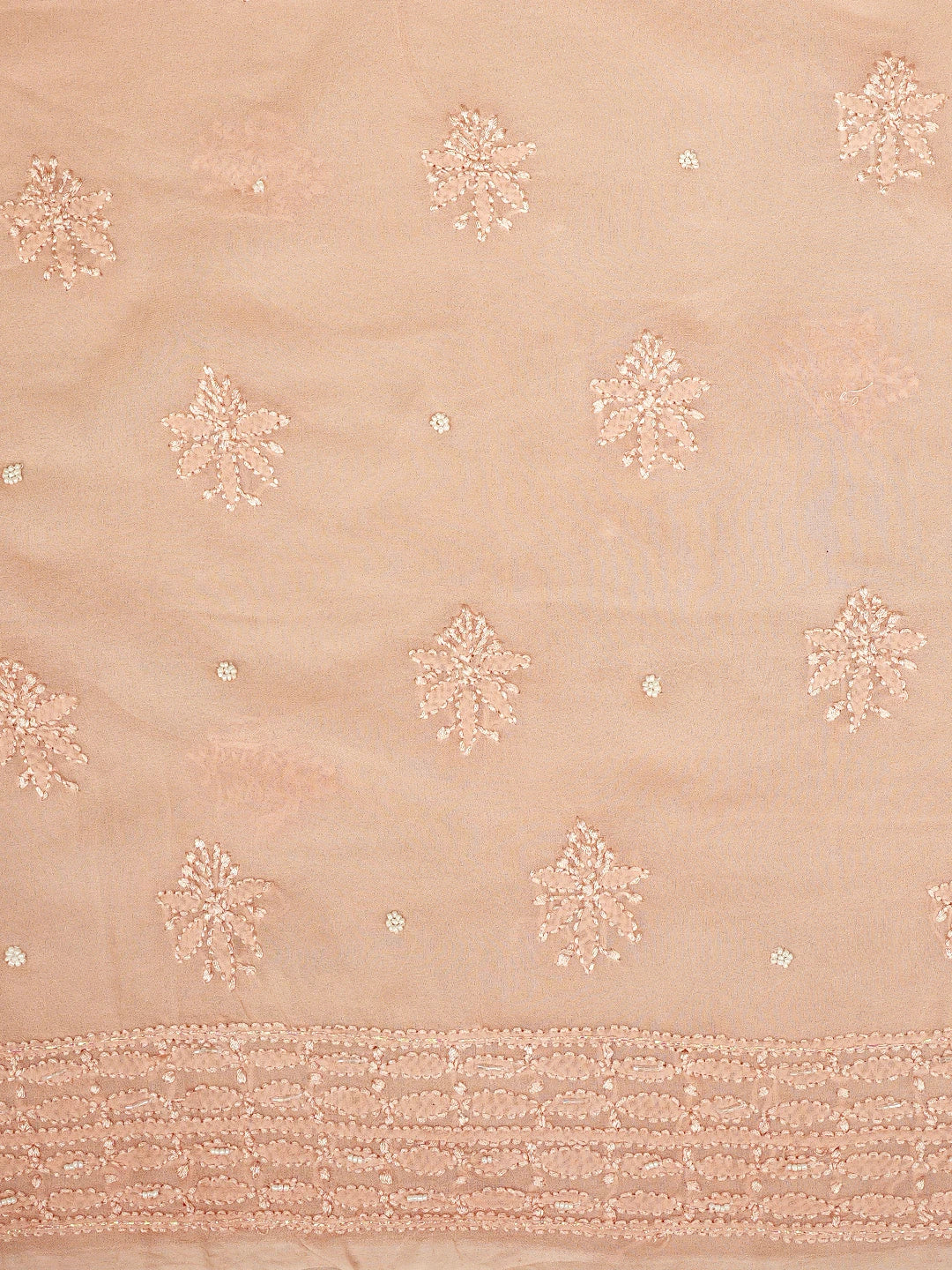 Ada Hand Embroidered Creamy Peach Viscose Georgette Lucknowi Chikankari Unstitched Kurta Dupatta Set With Cutdana Work 01A933578