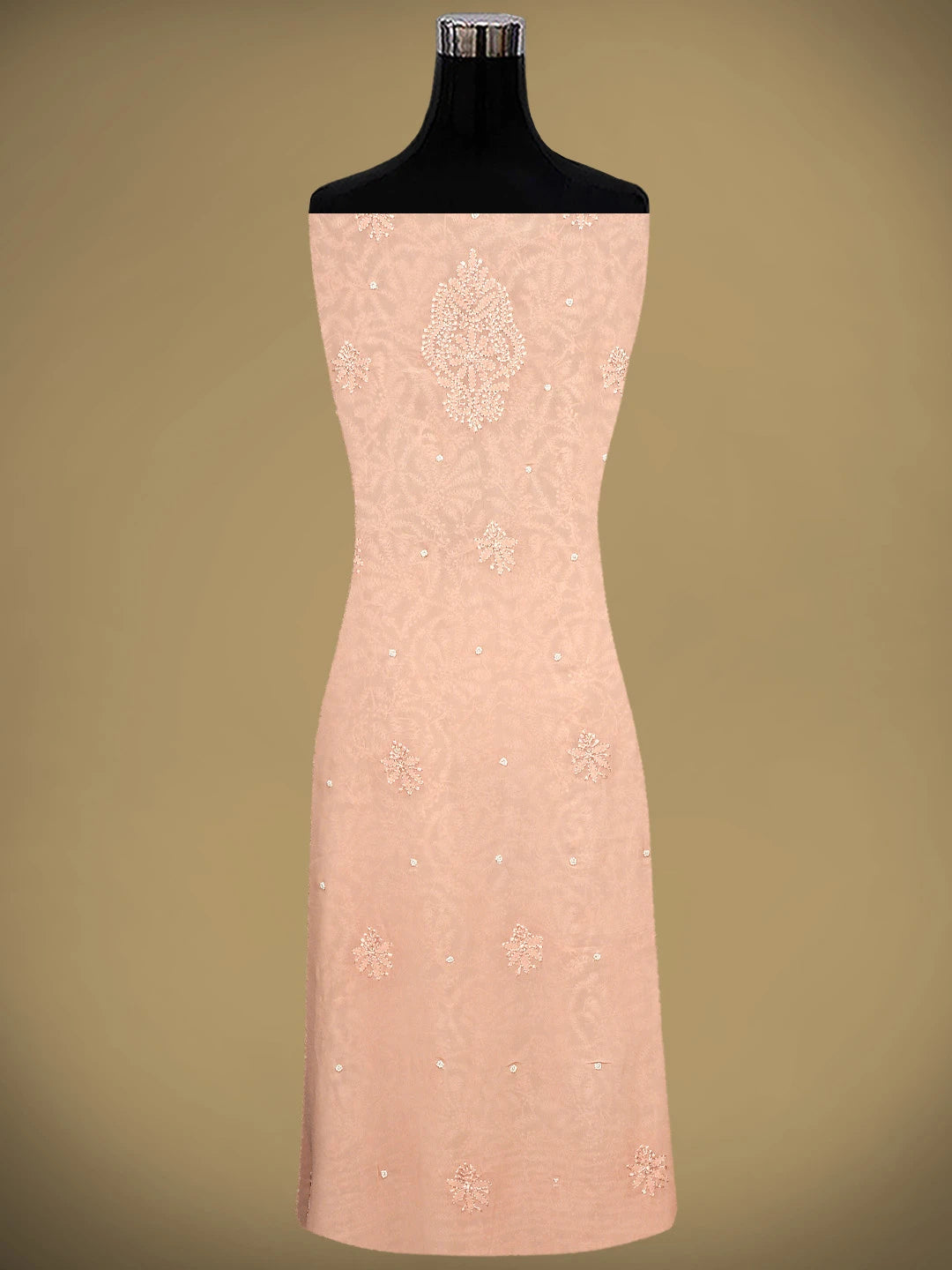 Ada Hand Embroidered Creamy Peach Viscose Georgette Lucknowi Chikankari Unstitched Kurta Dupatta Set With Cutdana Work 01A933578