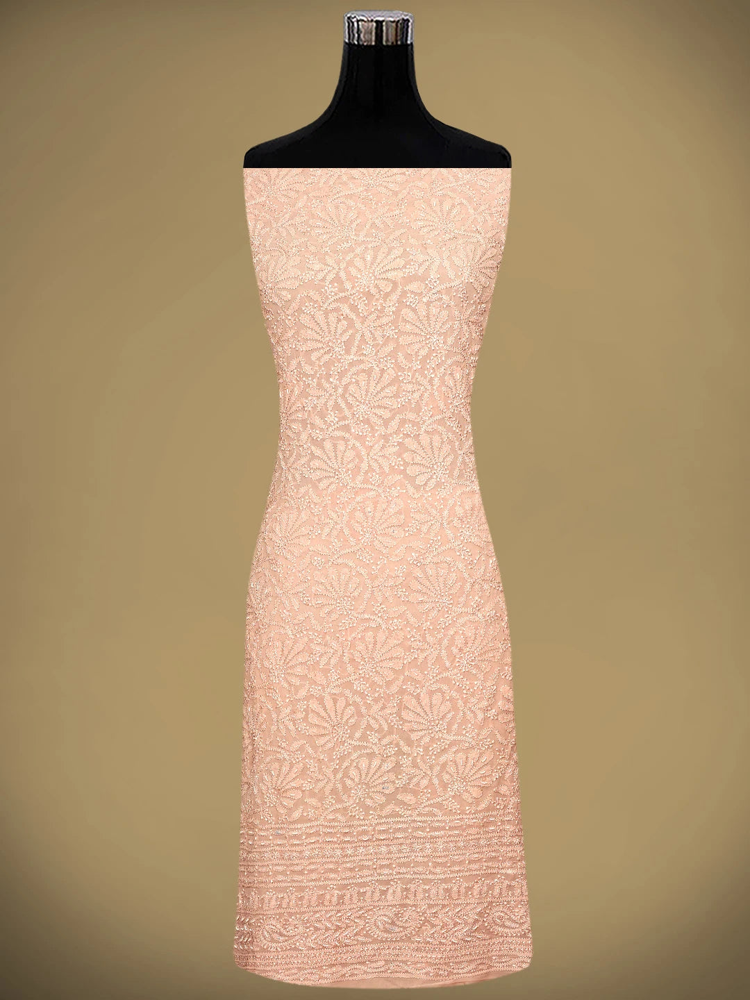 Ada Hand Embroidered Creamy Peach Viscose Georgette Lucknowi Chikankari Unstitched Kurta Dupatta Set With Cutdana Work 01A933578