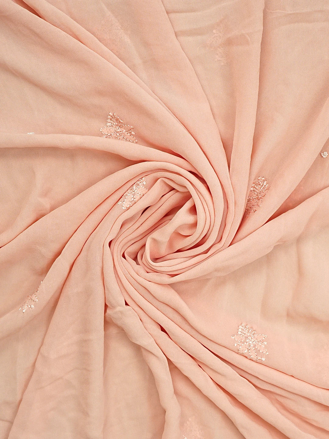 Ada Hand Embroidered Creamy Peach Viscose Georgette Lucknowi Chikankari Unstitched Kurta Dupatta Set With Cutdana Work 01A933578