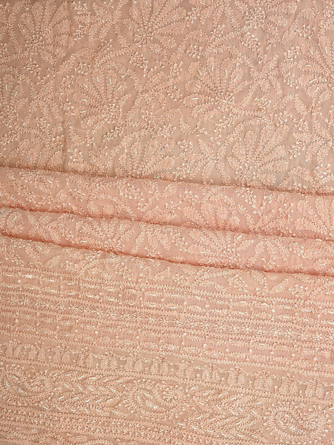 Ada Hand Embroidered Creamy Peach Viscose Georgette Lucknowi Chikankari Unstitched Kurta Dupatta Set With Cutdana Work 01A933578