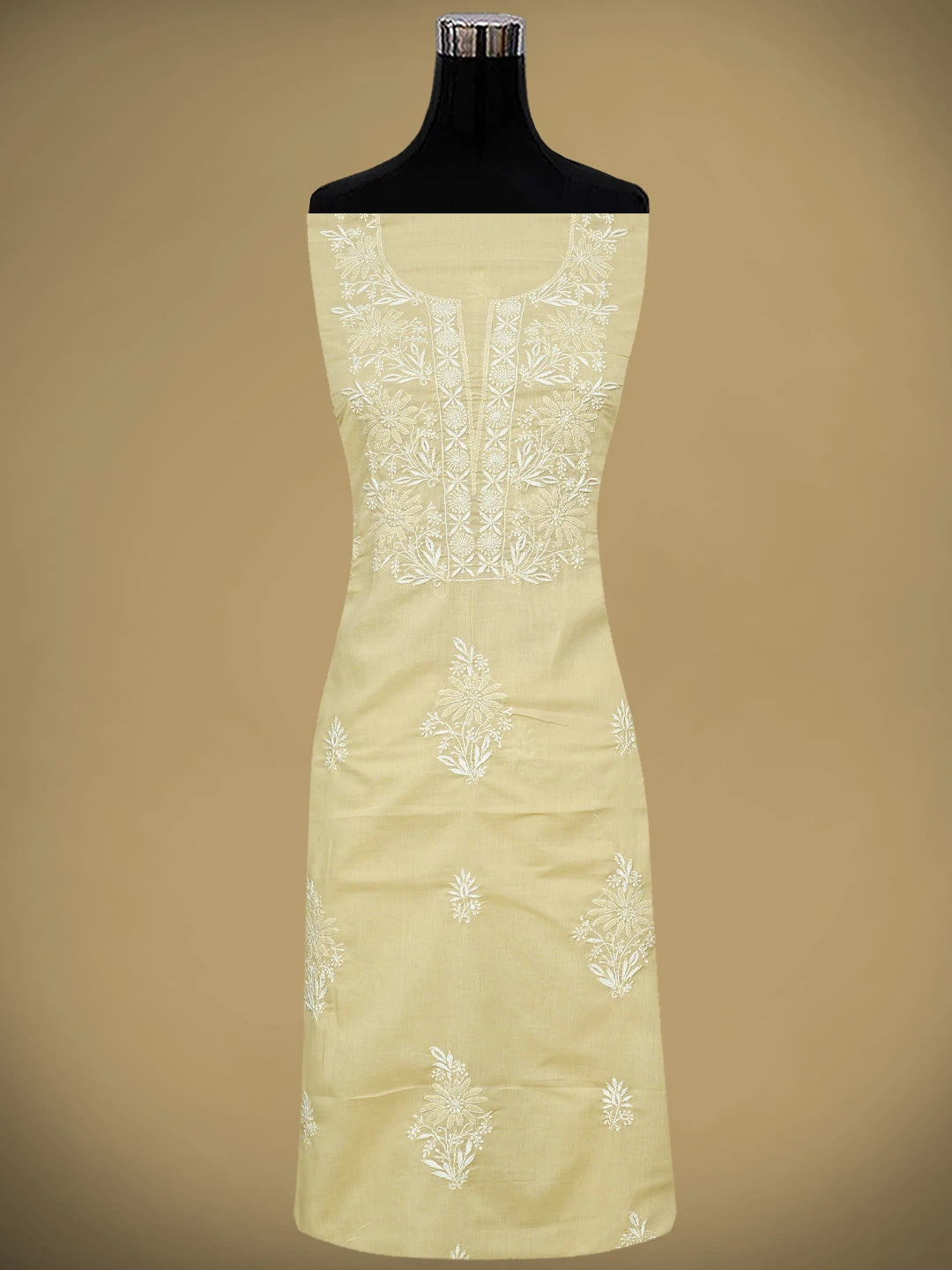 Ada Hand Embroidered Fawn Cotton Lucknowi Chikankari Unstitched Suit Piece 01A773522