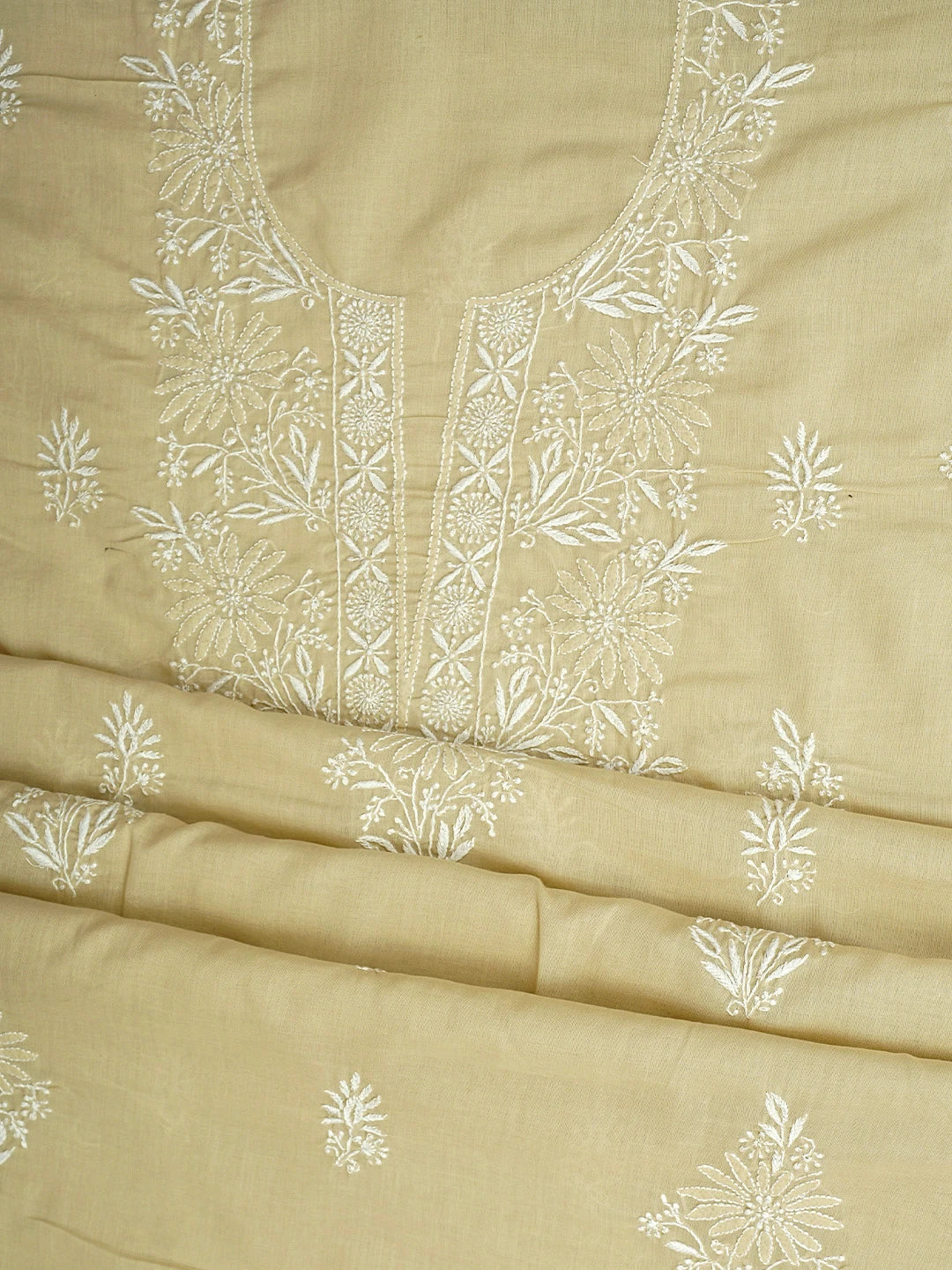 Ada Hand Embroidered Fawn Cotton Lucknowi Chikankari Unstitched Suit Piece 01A773522