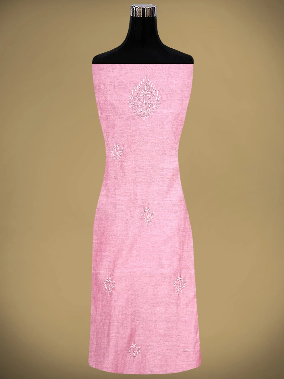 Ada Hand Embroidered Pink Chanderi Lucknowi Chikankari Unstitched Kurta Dupatta Set 01A944893