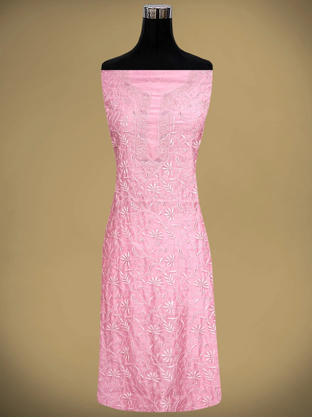 Ada Hand Embroidered Pink Chanderi Lucknowi Chikankari Unstitched Kurta Dupatta Set 01A944893