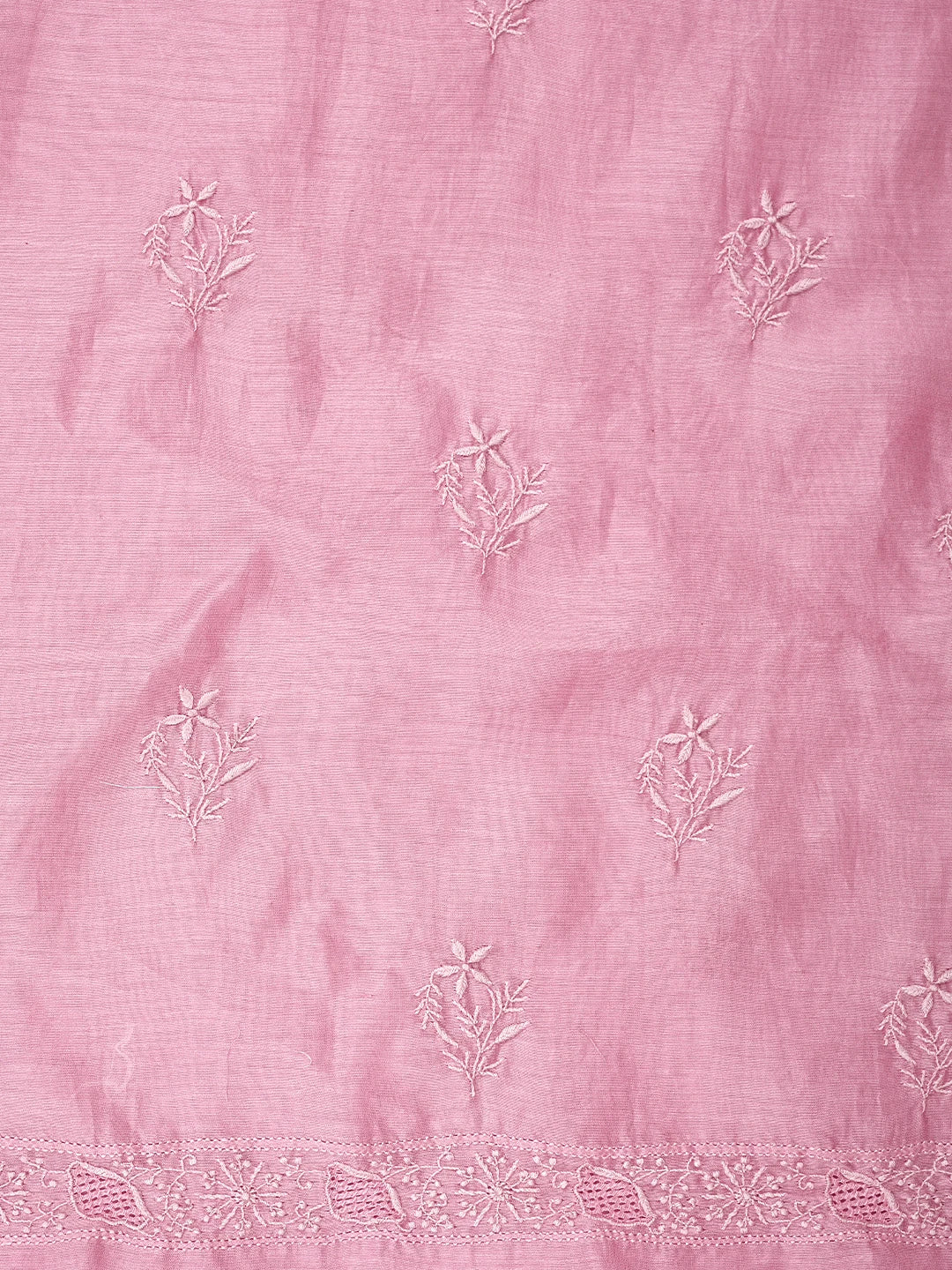 Ada Hand Embroidered Pink Chanderi Lucknowi Chikankari Unstitched Kurta Dupatta Set 01A944893