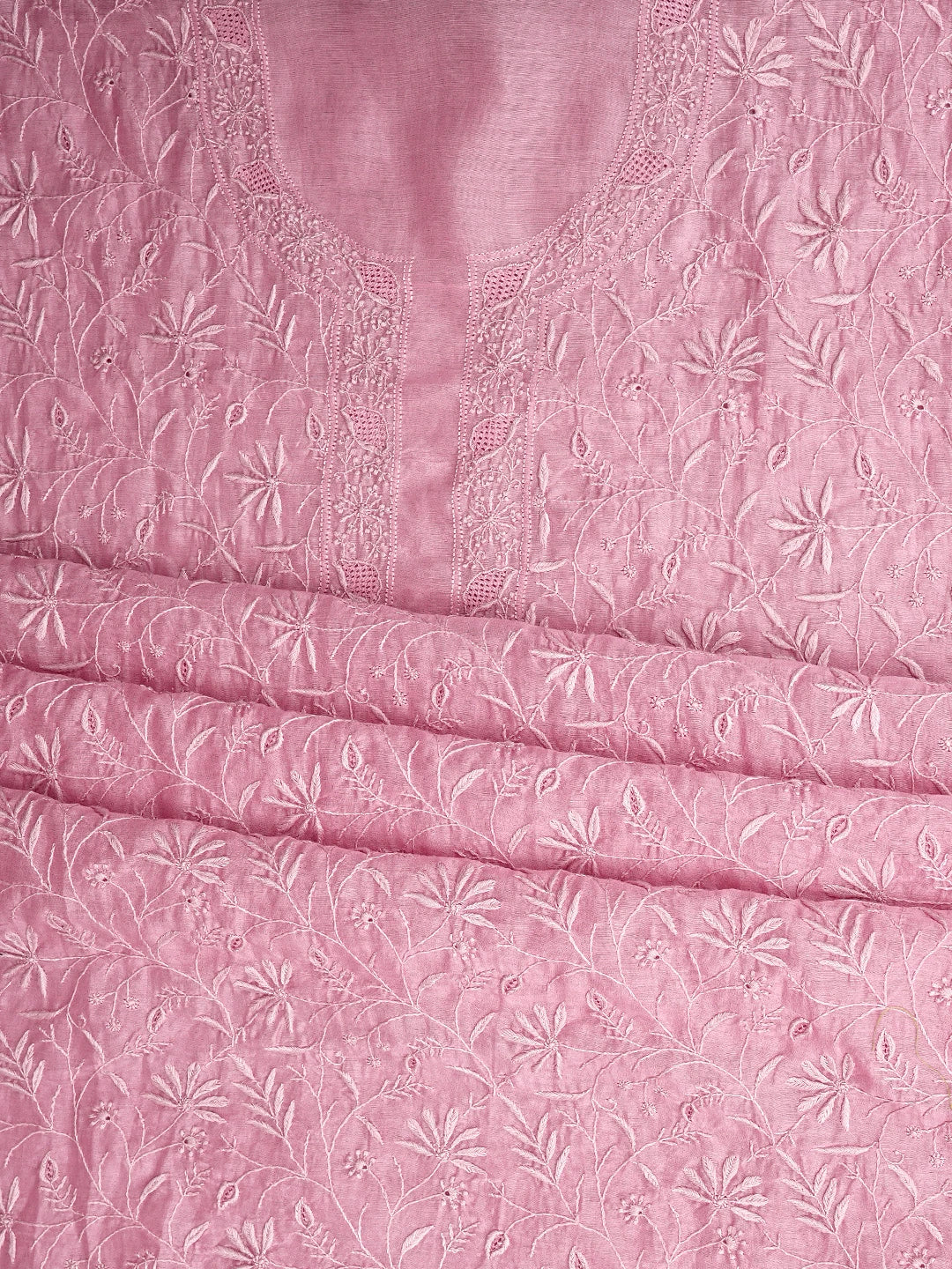 Ada Hand Embroidered Pink Chanderi Lucknowi Chikankari Unstitched Kurta Dupatta Set 01A944893