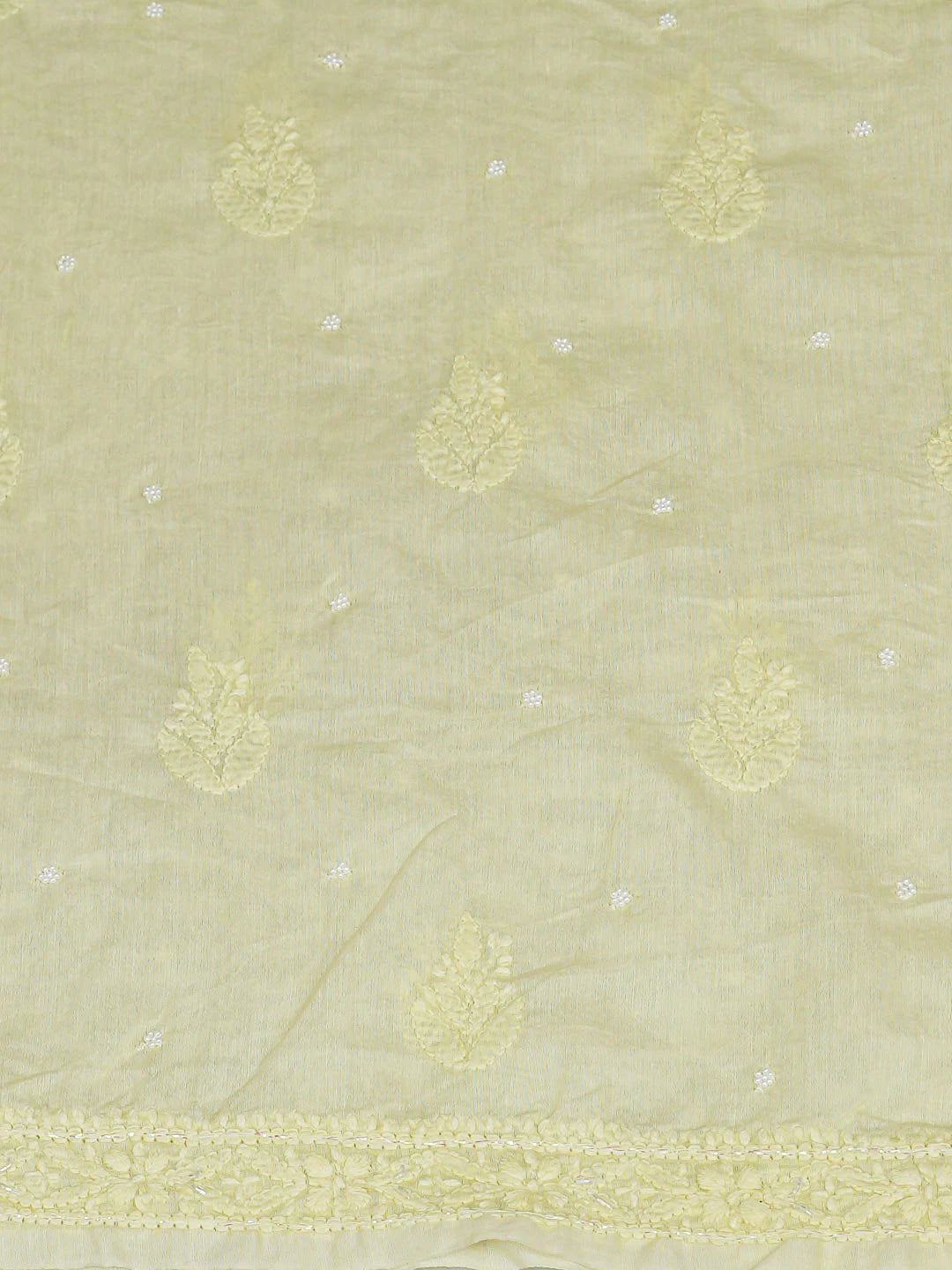 Ada Hand Embroidered Lemon Chanderi Lucknowi Chikankari Unstitched Kurta Dupatta Set With Pearl Work 01A922171