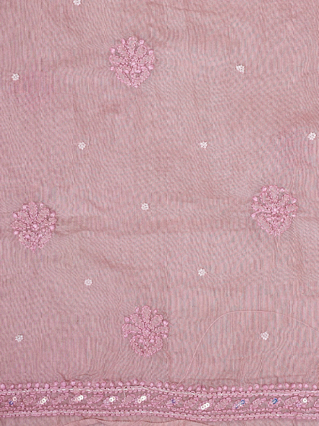 Ada Hand Embroidered Pink Chanderi Lucknowi Chikankari Unstitched Kurta Dupatta Set With Pearl Work 01A922153
