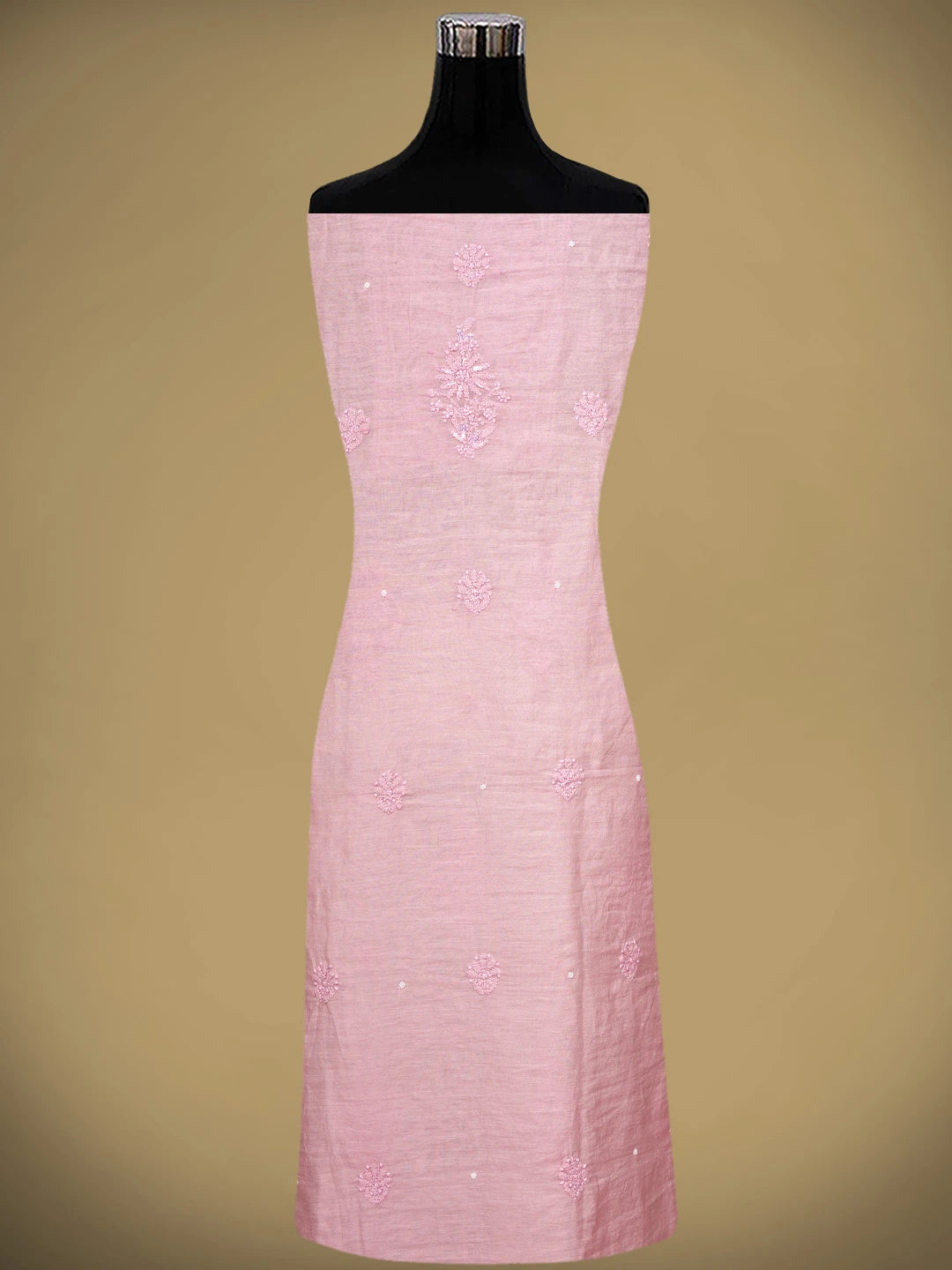 Ada Hand Embroidered Pink Chanderi Lucknowi Chikankari Unstitched Kurta Dupatta Set With Pearl Work 01A922153
