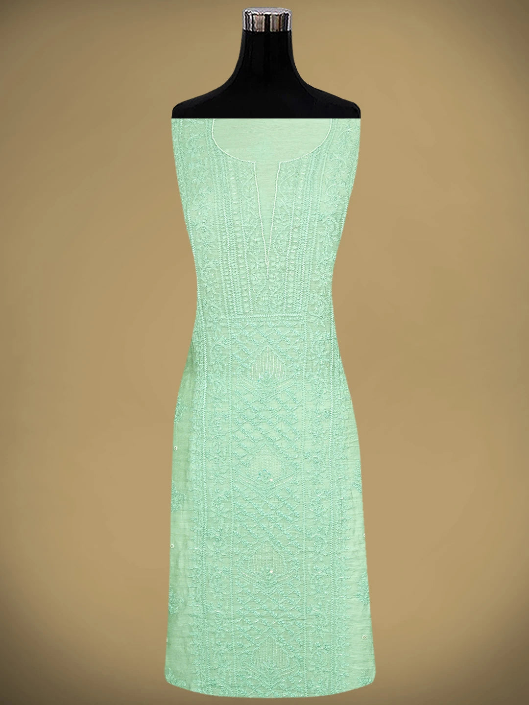 Ada Hand Embroidered Sea Green Chanderi Lucknowi Chikankari Unstitched Kurta Dupatta Set With Cutdana Work 01A890238