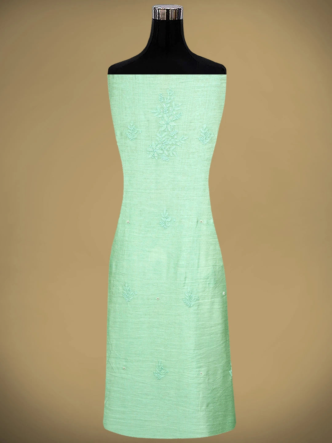 Ada Hand Embroidered Sea Green Chanderi Lucknowi Chikankari Unstitched Kurta Dupatta Set With Cutdana Work 01A890238