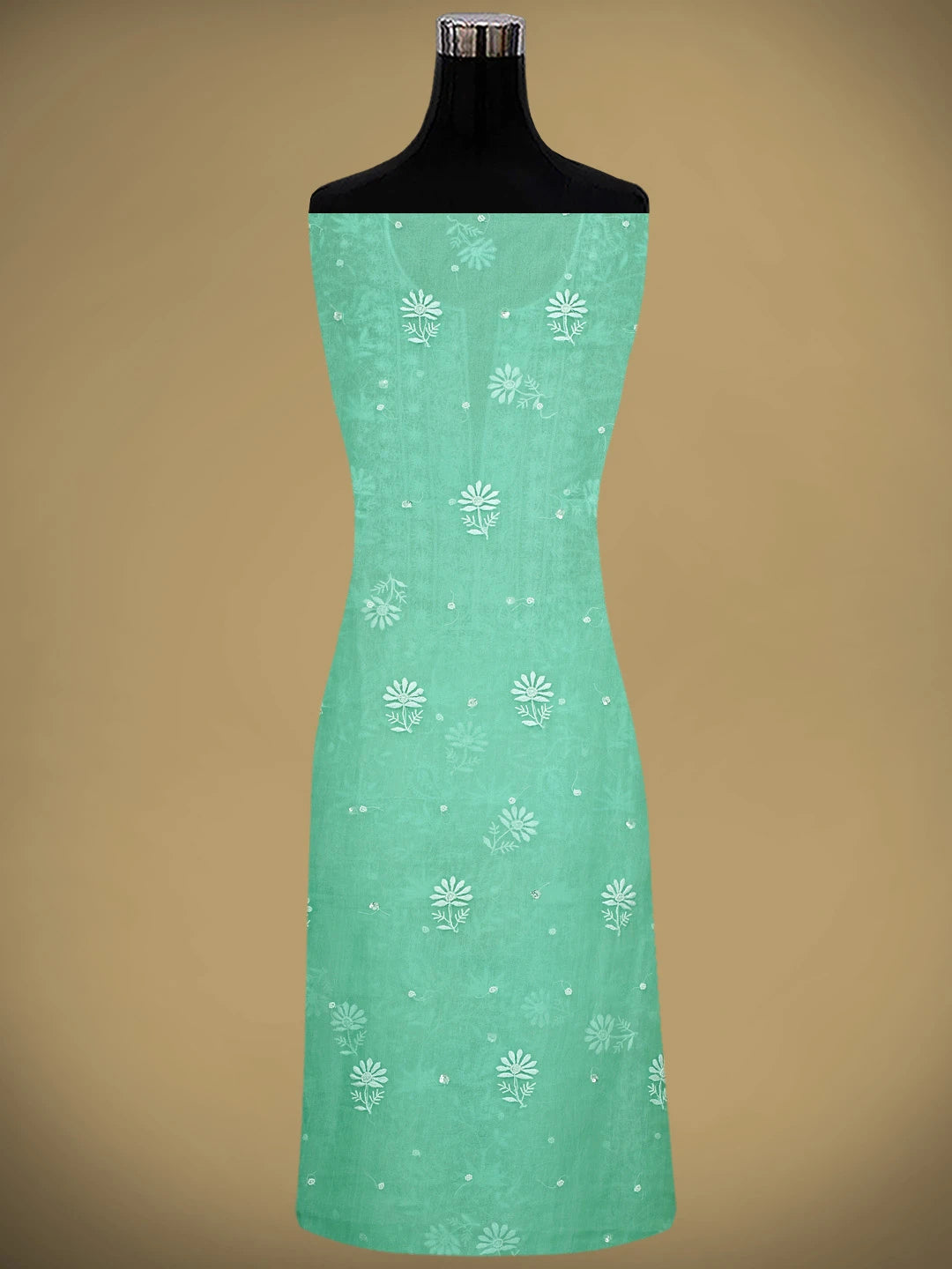 Ada Hand Embroidered Sea Green Organza Lucknowi Chikankari Unstitched Kurta Dupatta Set With Cutdana  Work 01A901754
