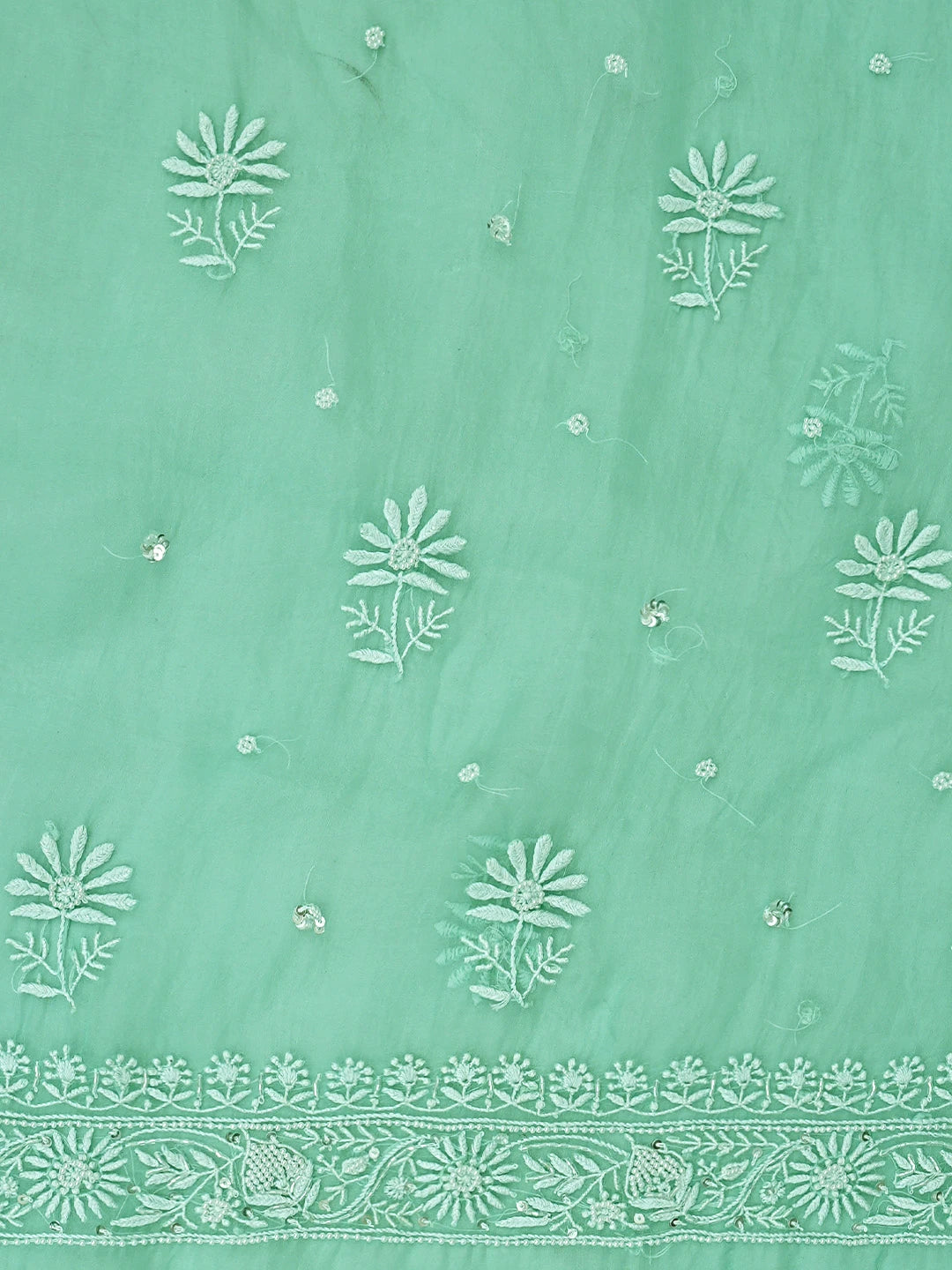 Ada Hand Embroidered Sea Green Organza Lucknowi Chikankari Unstitched Kurta Dupatta Set With Cutdana  Work 01A901754