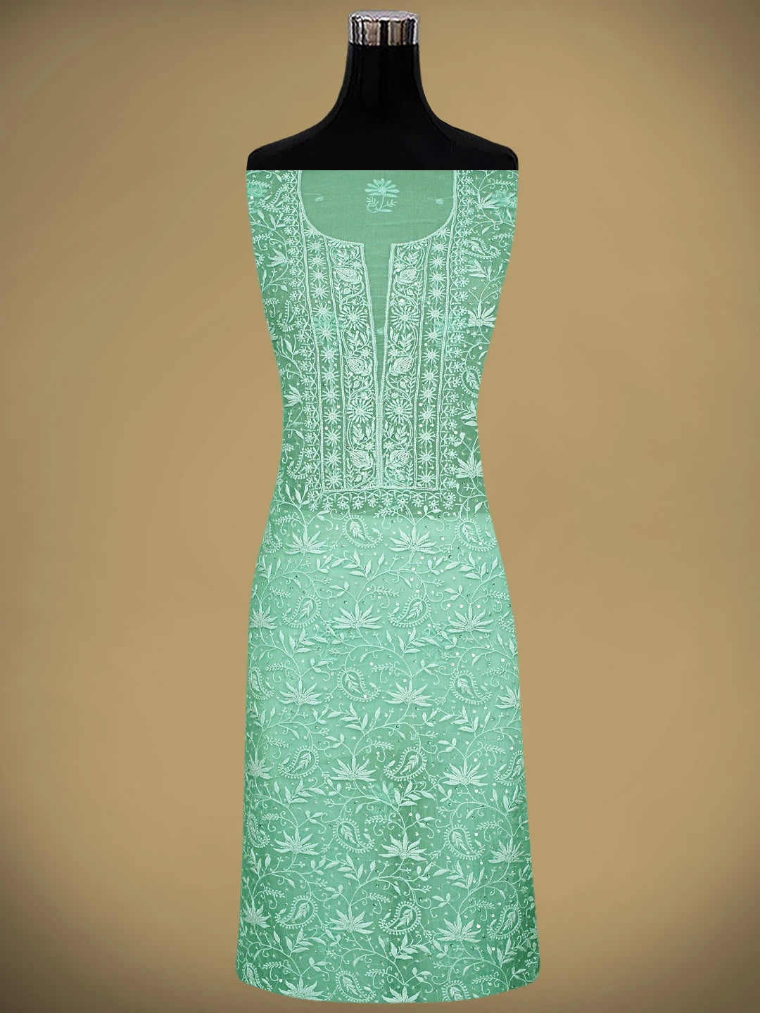 Ada Hand Embroidered Sea Green Organza Lucknowi Chikankari Unstitched Kurta Dupatta Set With Cutdana  Work 01A901754