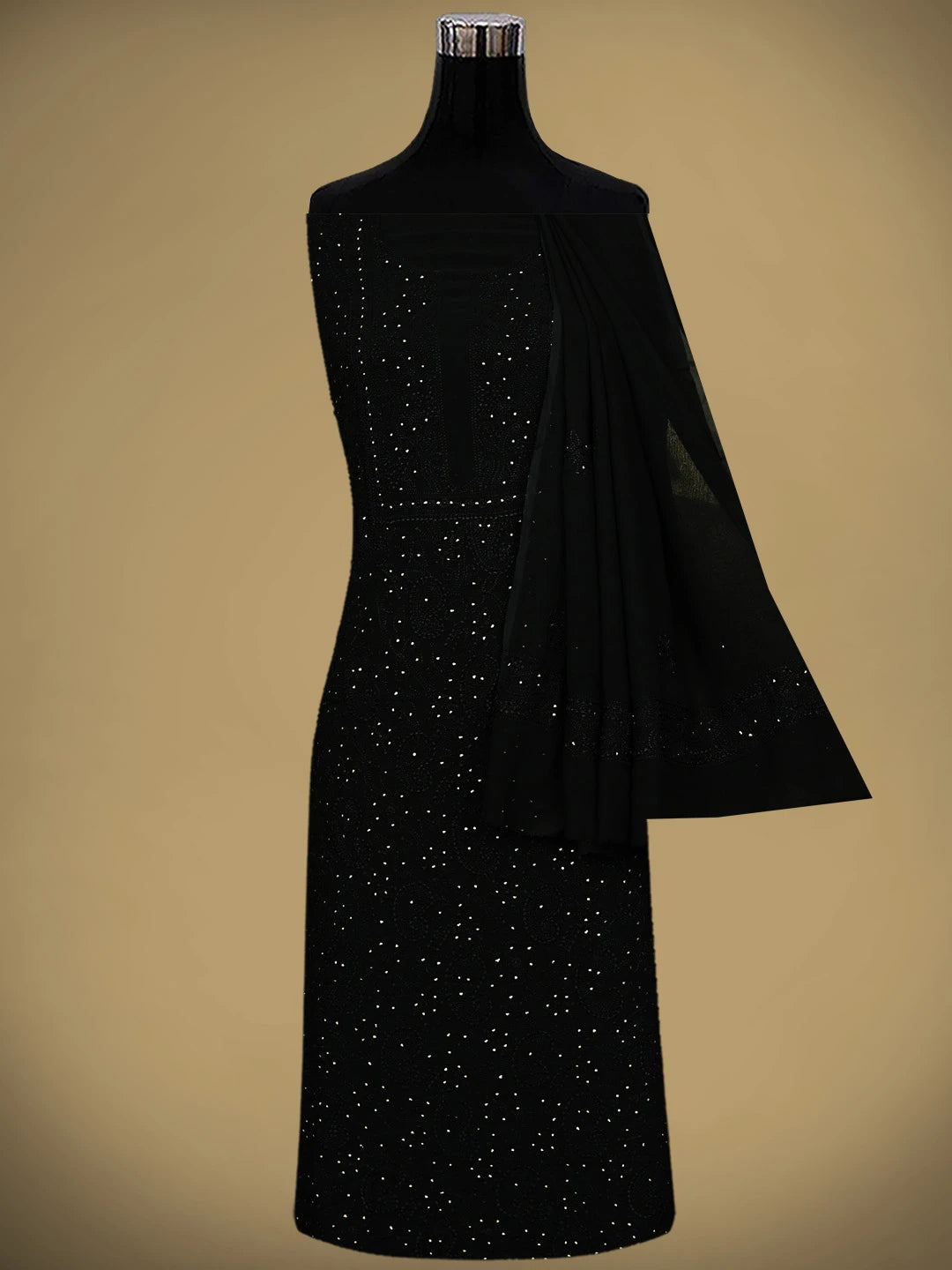 Ada Hand Embroidered Black  Viscose Georgette Lucknowi Chikankari Unstitched Kurta Dupatta Set With Mukaish/Muqaish Work 01A933347