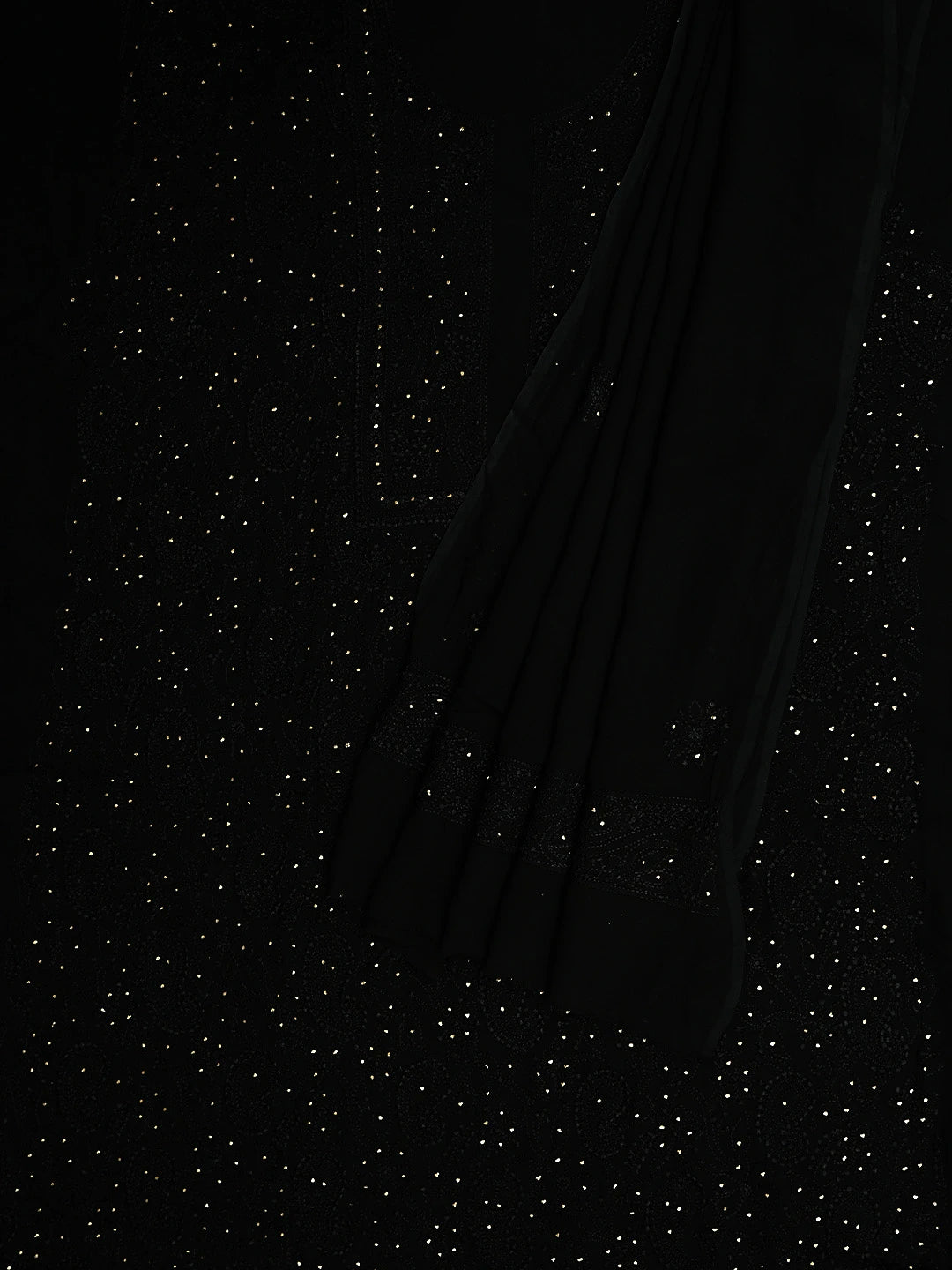 Ada Hand Embroidered Black  Viscose Georgette Lucknowi Chikankari Unstitched Kurta Dupatta Set With Mukaish/Muqaish Work 01A933347