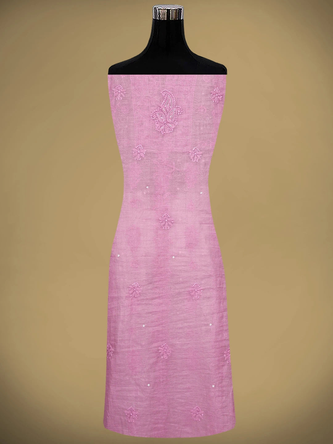 Ada Hand Embroidered Pink Blush Pop Chanderi Lucknowi Chikankari Unstitched Kurta Dupatta Set With Cutdana Work 01A922155