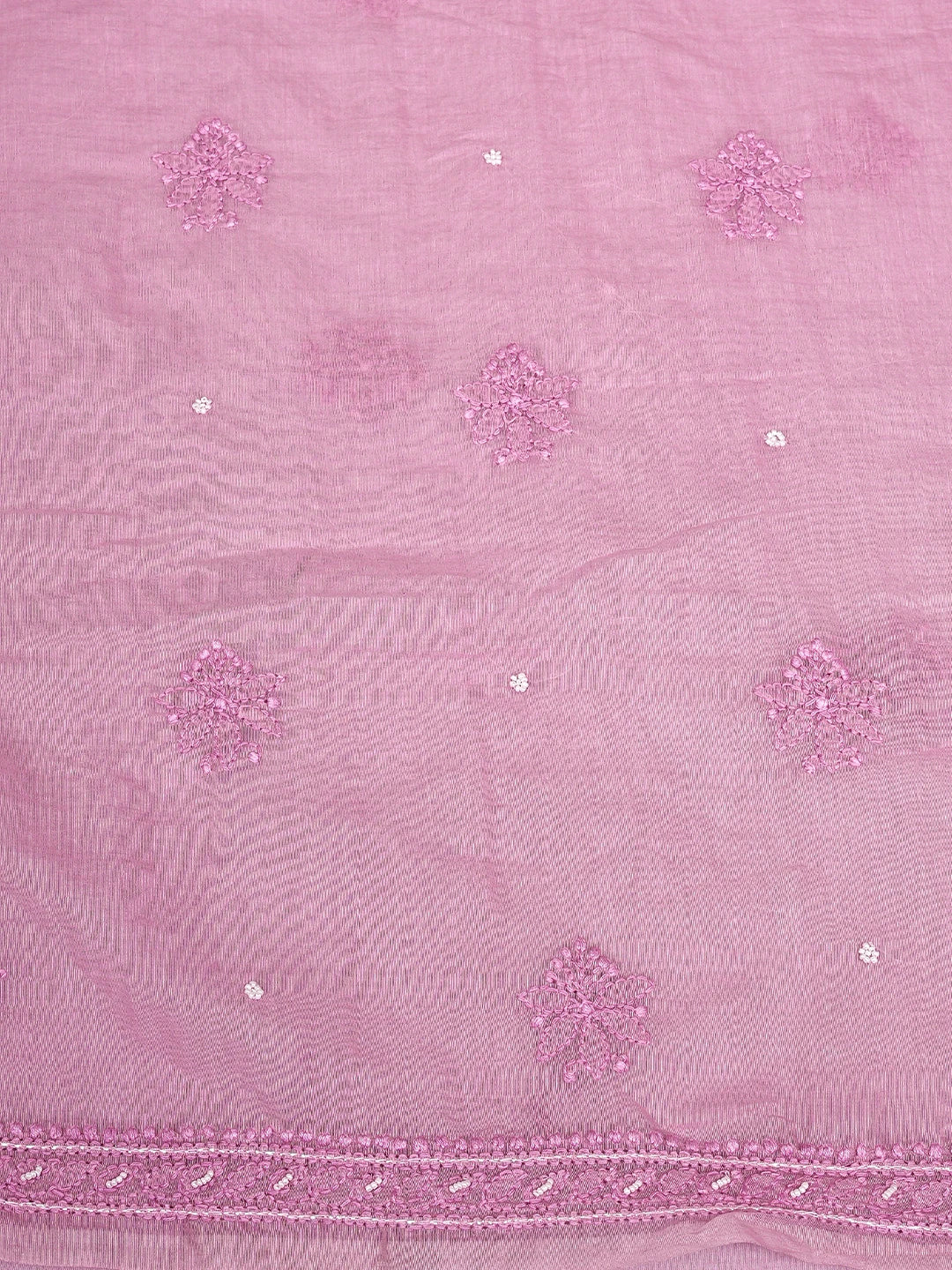 Ada Hand Embroidered Pink Blush Pop Chanderi Lucknowi Chikankari Unstitched Kurta Dupatta Set With Cutdana Work 01A922155