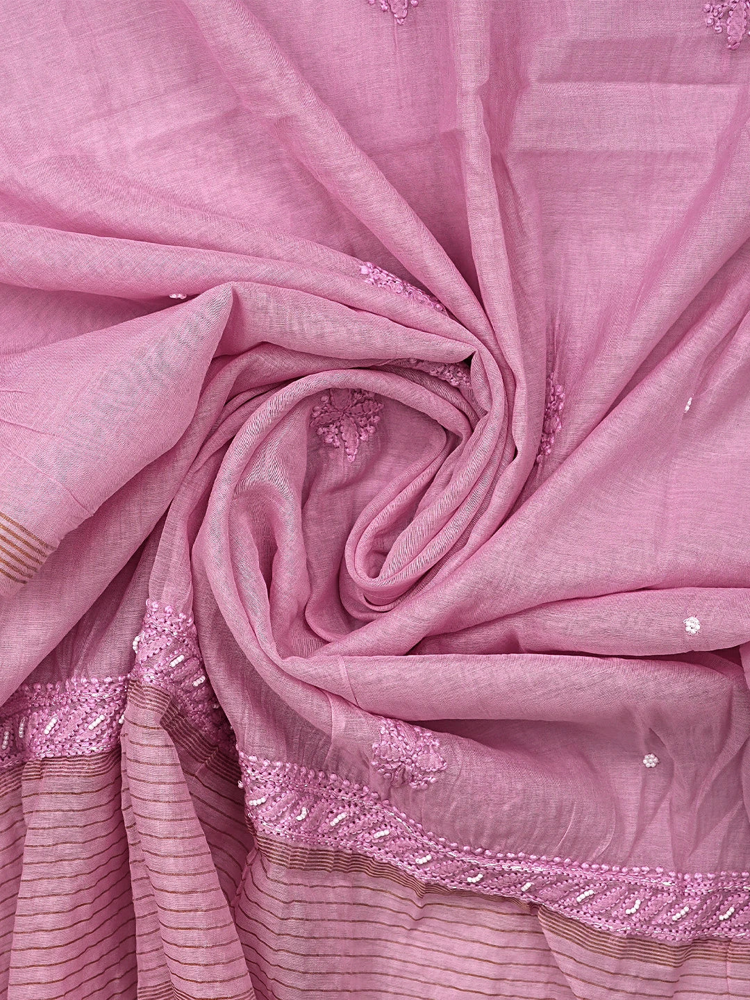 Ada Hand Embroidered Pink Blush Pop Chanderi Lucknowi Chikankari Unstitched Kurta Dupatta Set With Cutdana Work 01A922155