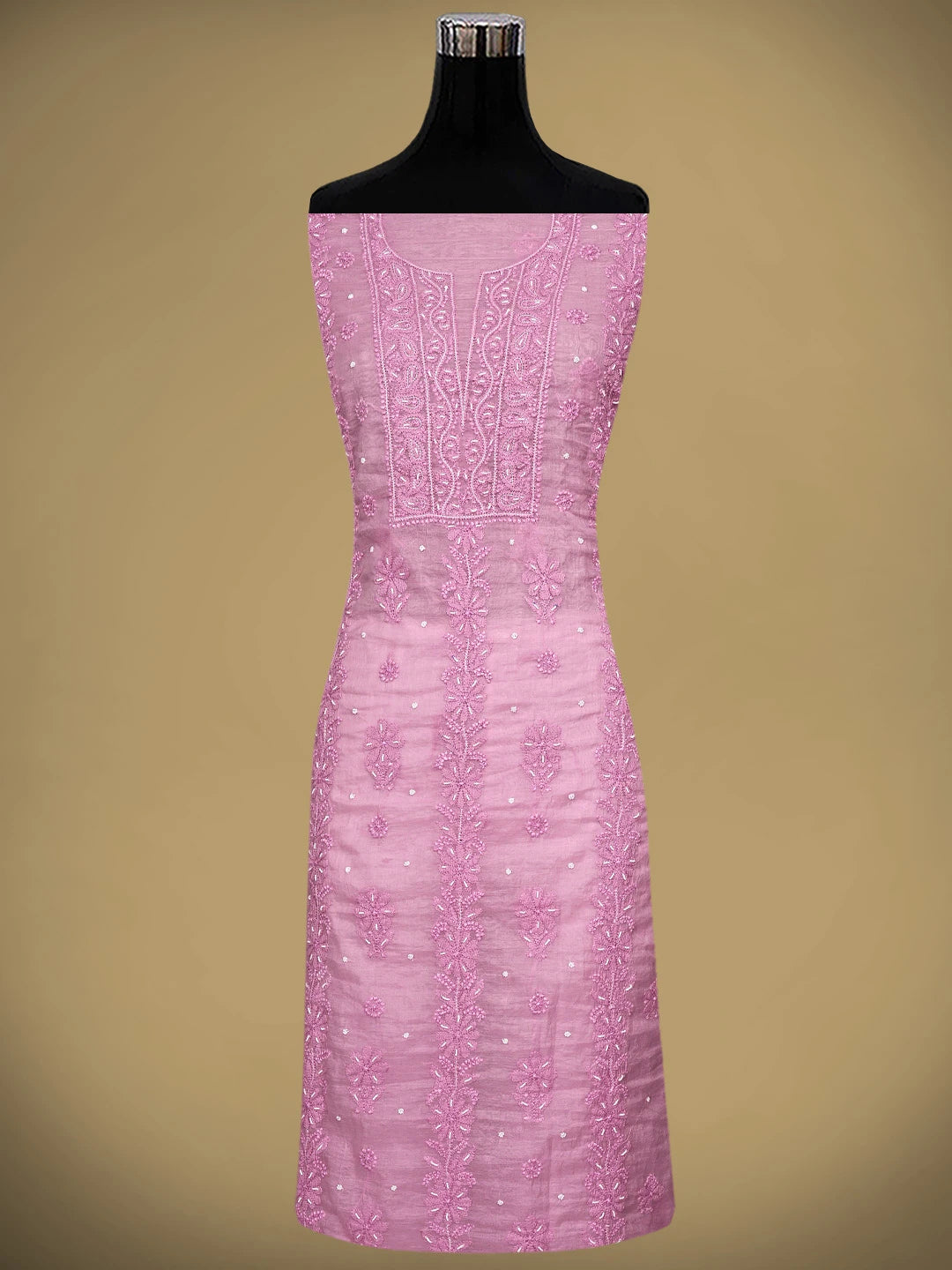 Ada Hand Embroidered Pink Blush Pop Chanderi Lucknowi Chikankari Unstitched Kurta Dupatta Set With Cutdana Work 01A922155