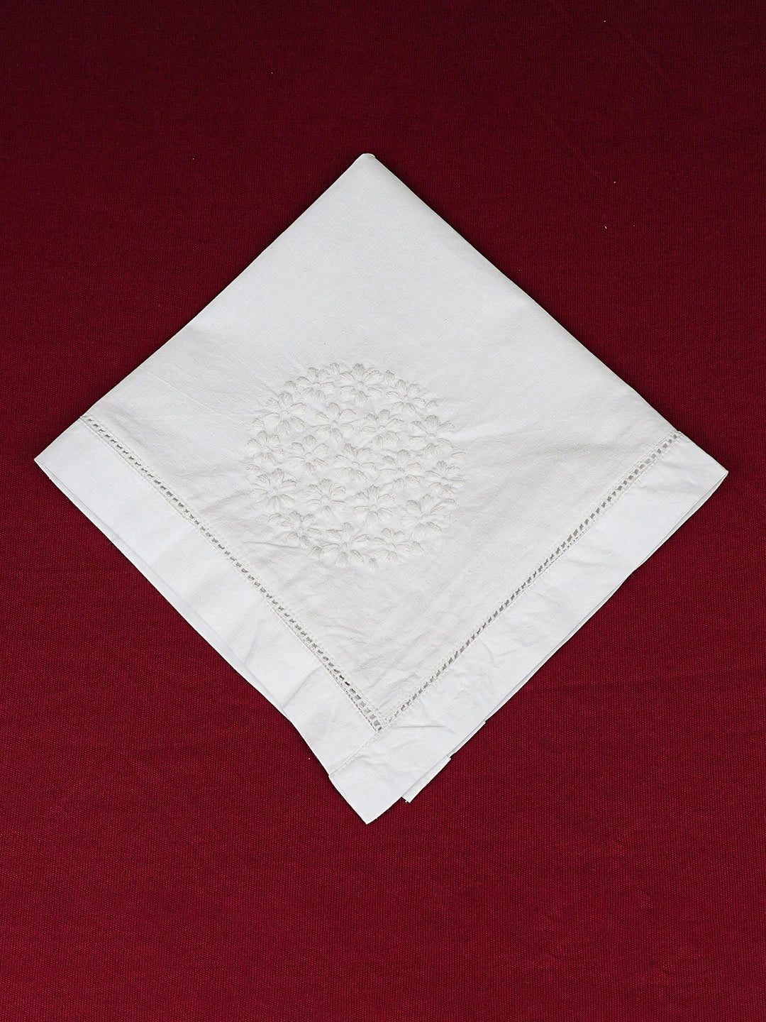 Ada Hand Embroidered White Cotton Lucknowi Chikankari Napkin 08A501964