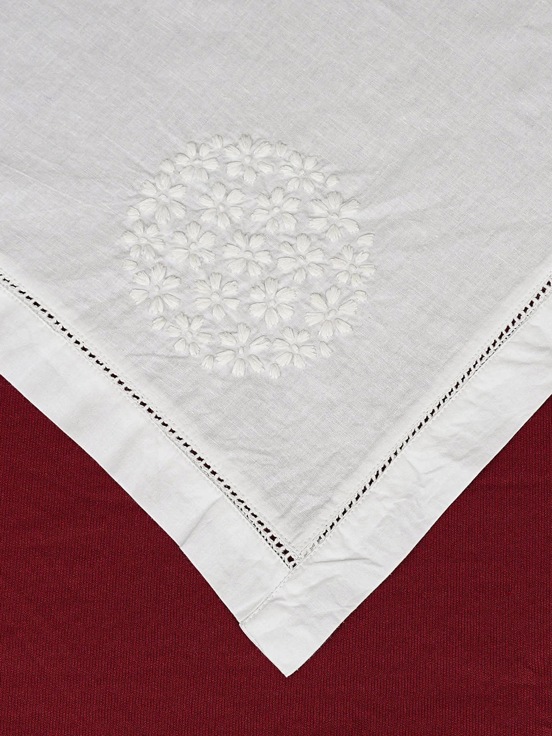 Ada Hand Embroidered White Cotton Lucknowi Chikankari Napkin 08A501964
