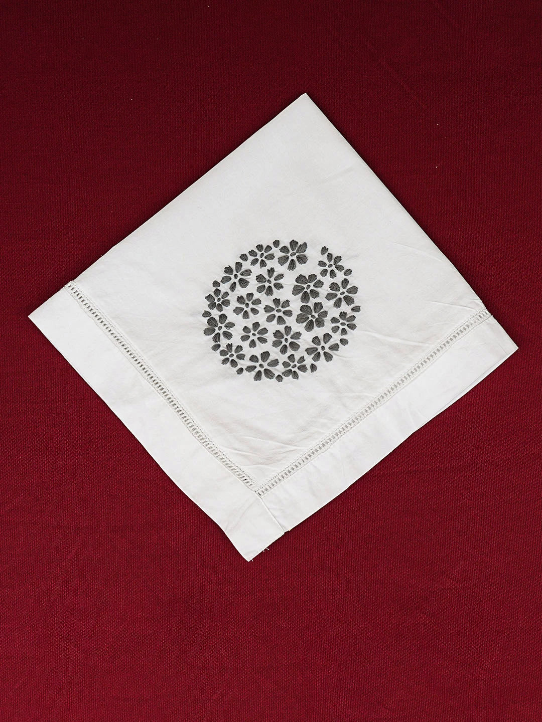 Ada Hand Embroidered White Cotton Lucknowi Chikankari Napkin 08A501740