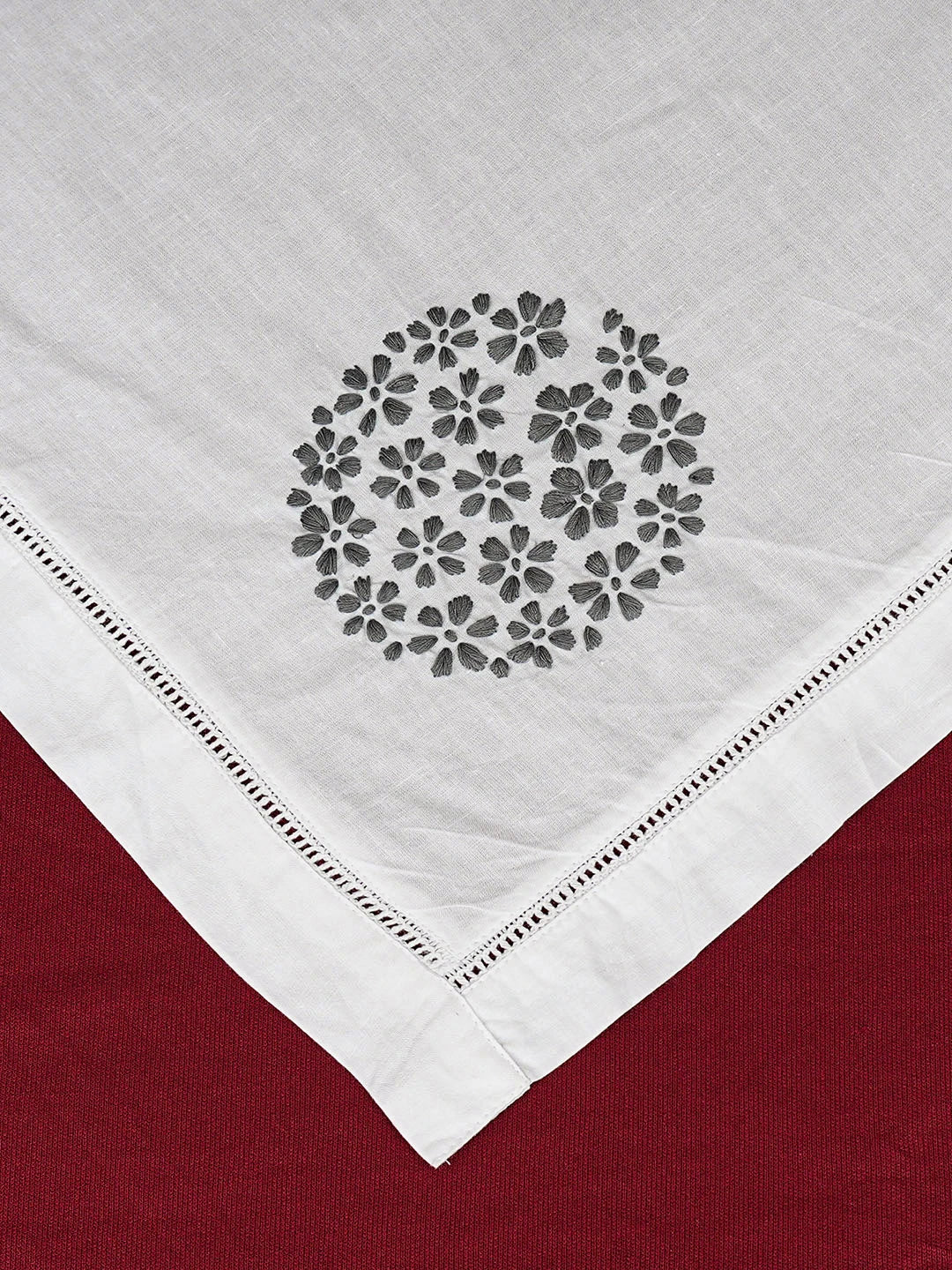 Ada Hand Embroidered White Cotton Lucknowi Chikankari Napkin 08A501740