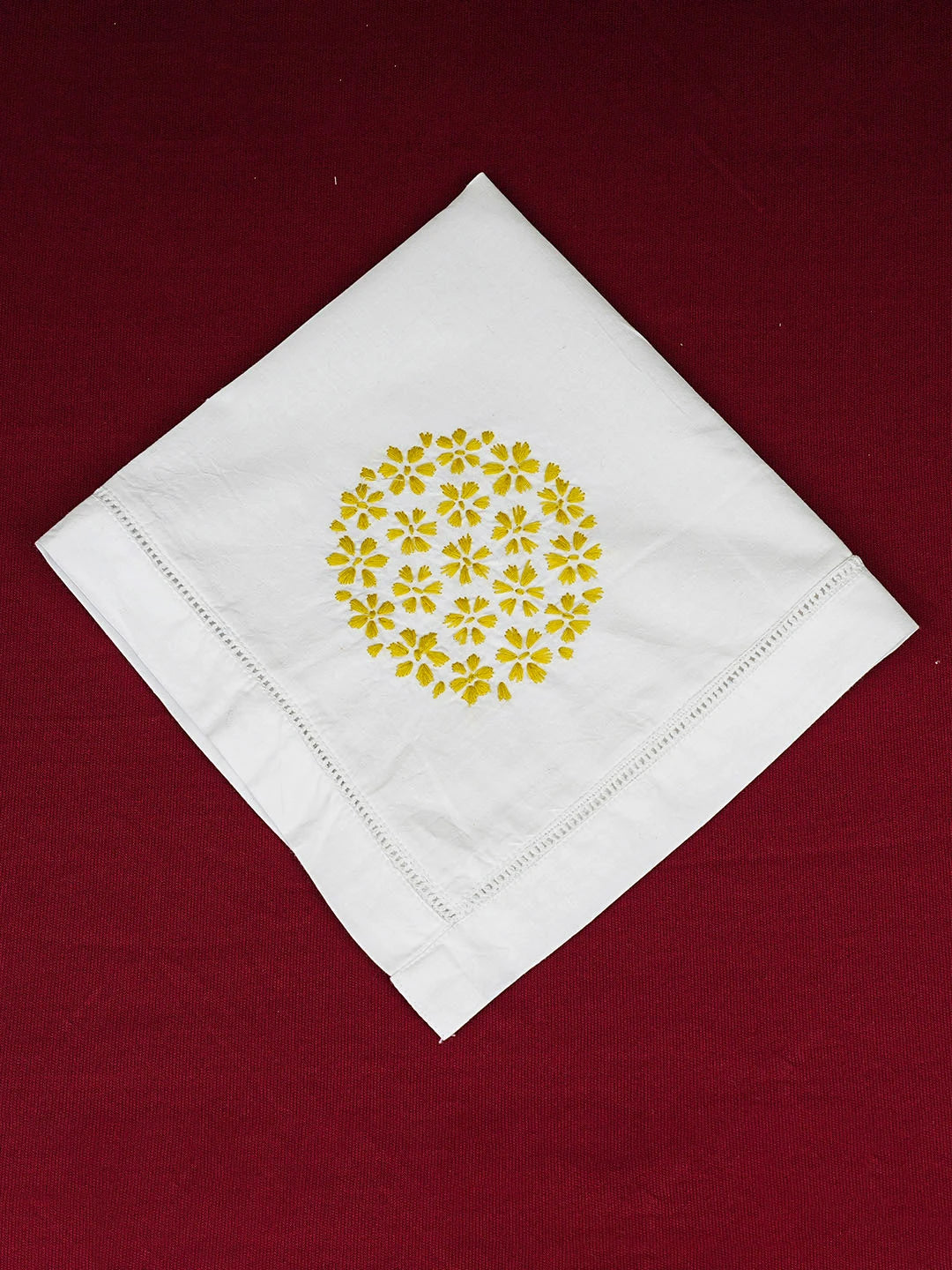 Ada Hand Embroidered White Cotton Lucknowi Chikankari Napkin 08A501837