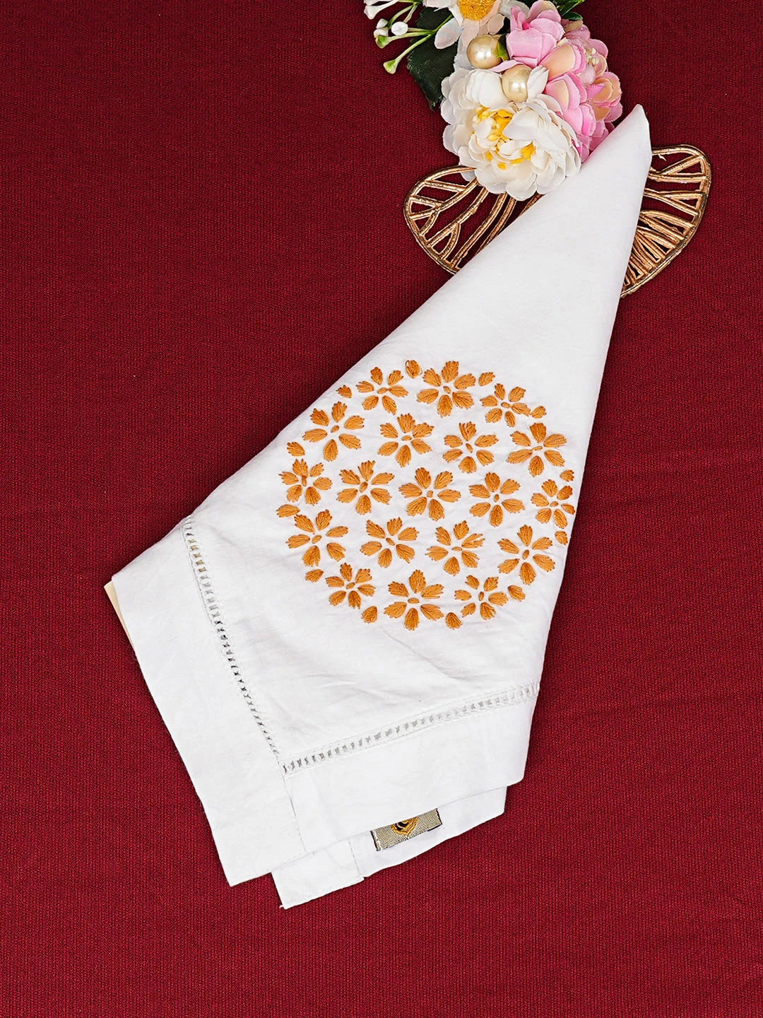 Ada Hand Embroidered White Cotton Lucknowi Chikankari Napkin 08A501929