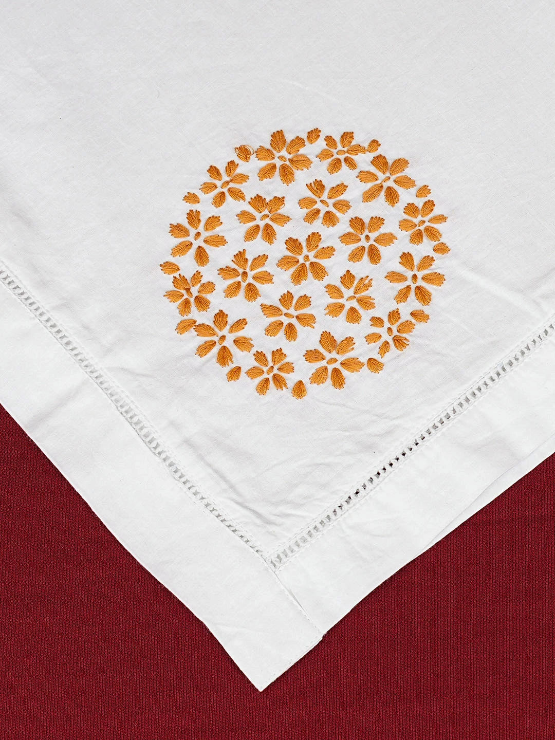 Ada Hand Embroidered White Cotton Lucknowi Chikankari Napkin 08A501929