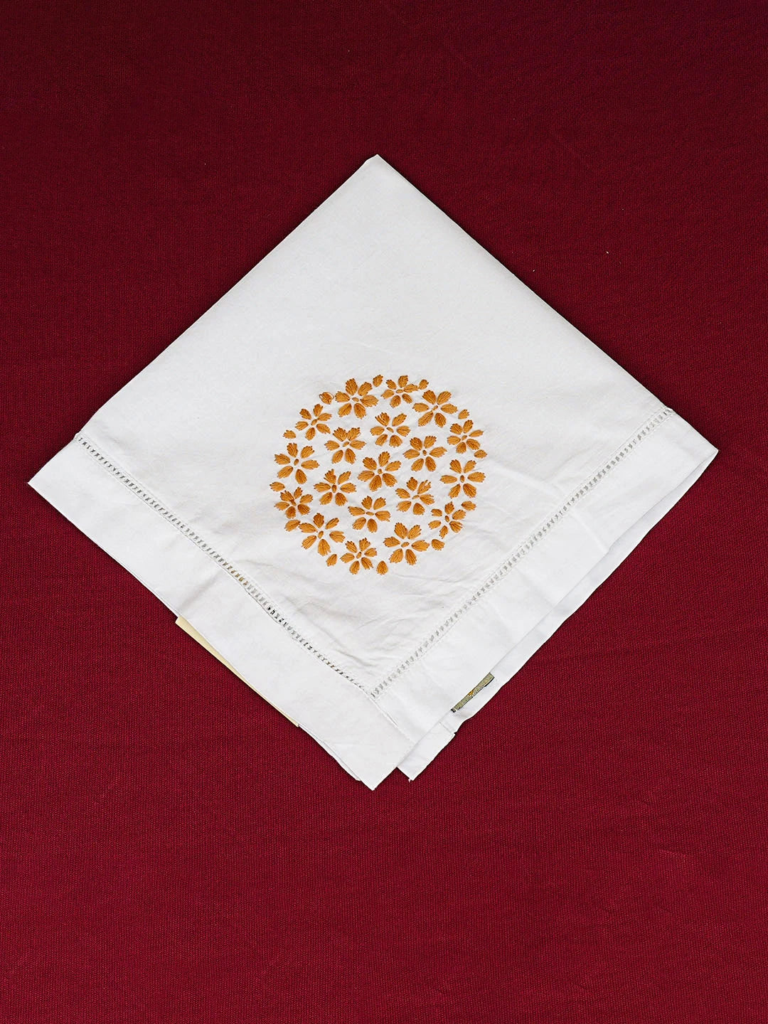 Ada Hand Embroidered White Cotton Lucknowi Chikankari Napkin 08A501929