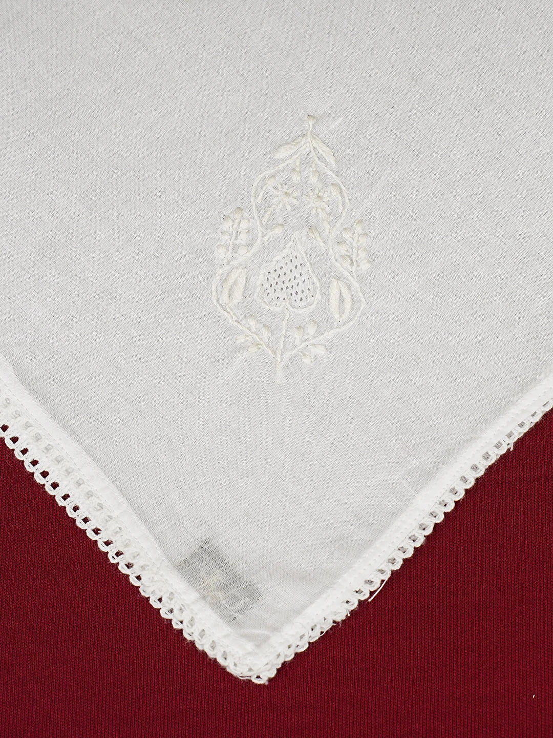 Ada Hand Embroidered White Cotton Lucknowi Chikankari Napkin 01A943773