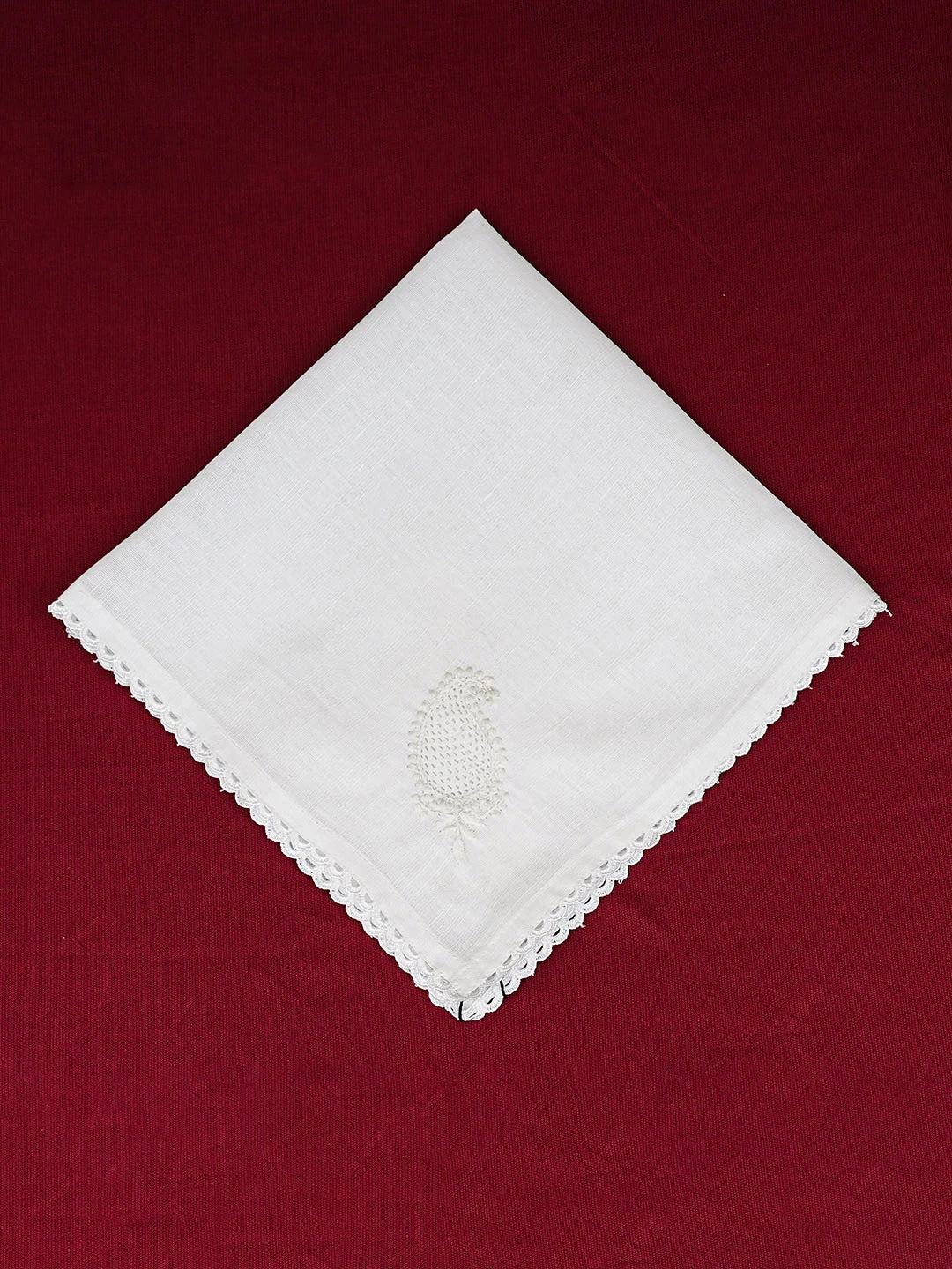 Ada Hand Embroidered White Cotton Lucknowi Chikankari Napkin 01A363383