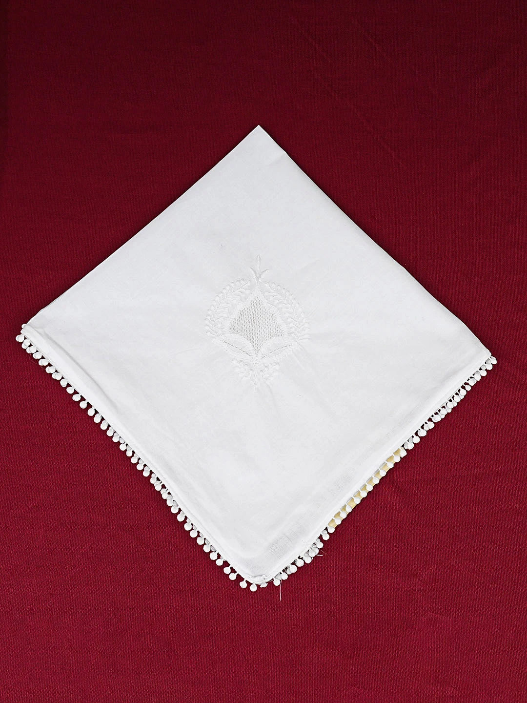 Ada Hand Embroidered White Cotton Lucknowi Chikankari Napkin 01A943005