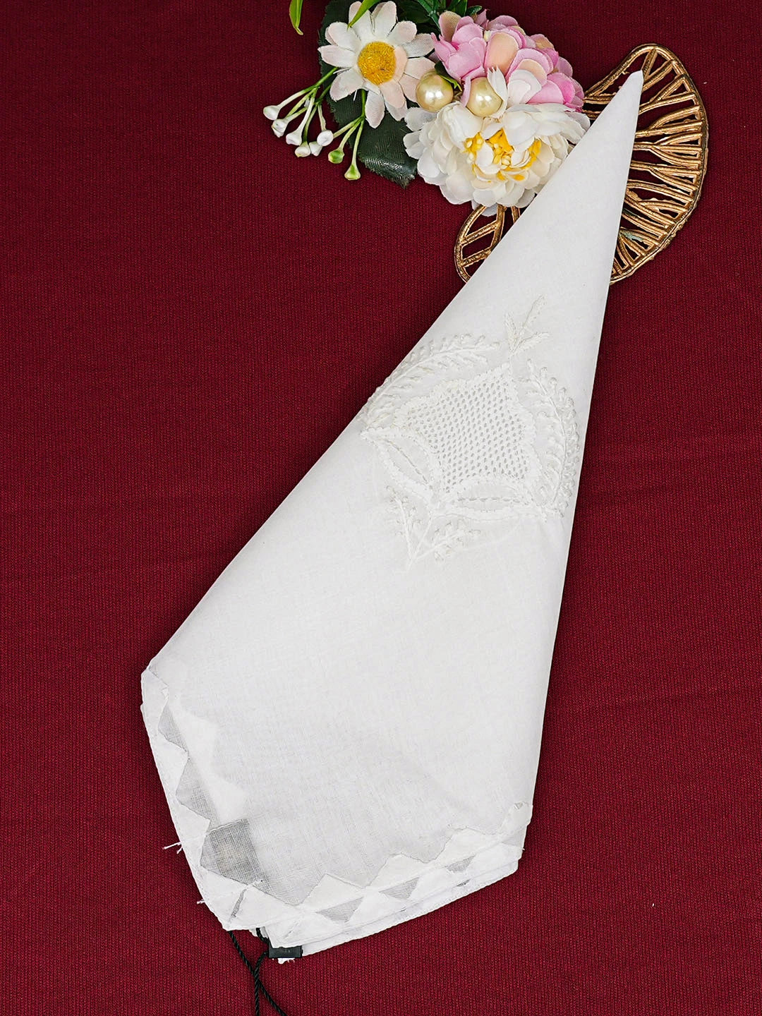 Ada Hand Embroidered White Cotton Lucknowi Chikankari Napkin 01A693211