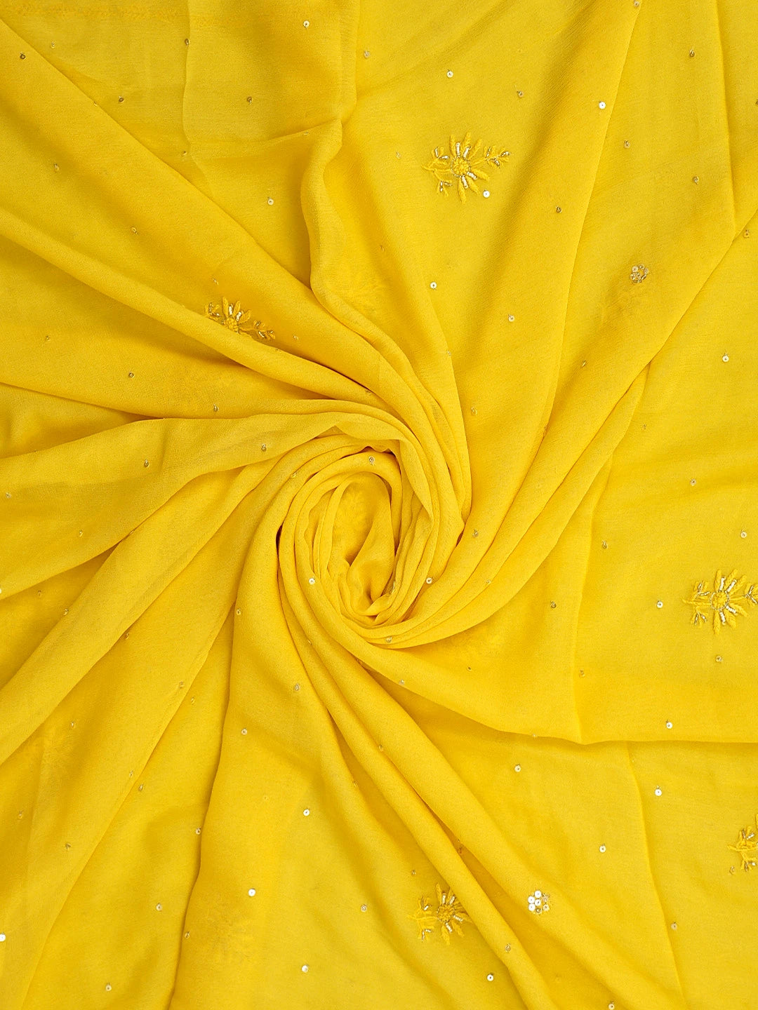 Ada Hand Embroidered Mustard Yellow Viscose Georgette Lucknowi Chikankari Unstitched Kurta Dupatta Set With Pearl Work 01A810409