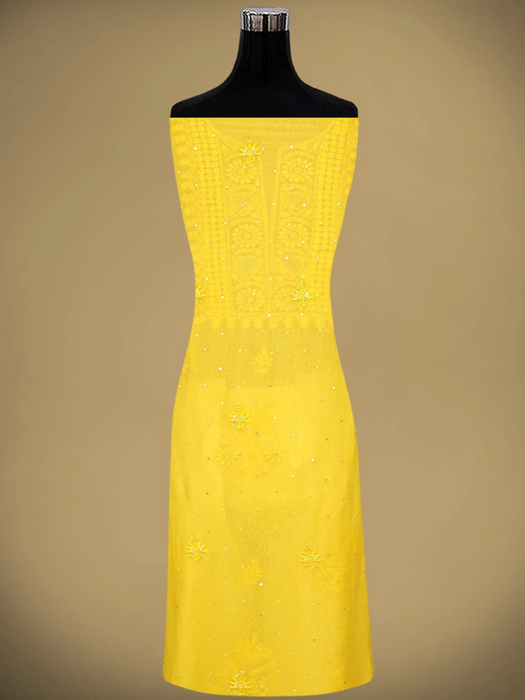 Ada Hand Embroidered Mustard Yellow Viscose Georgette Lucknowi Chikankari Unstitched Kurta Dupatta Set With Pearl Work 01A810409