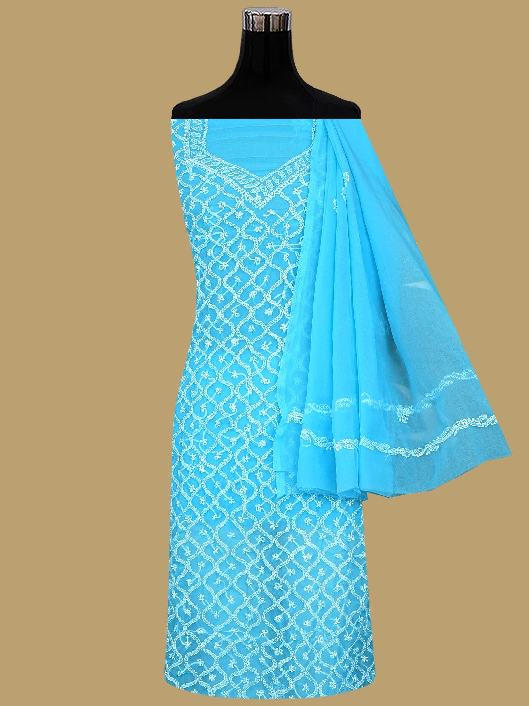 Ada Hand Embroidered Blue Georgette Lucknowi Chikankari Unstitched Suit Piece 01A879216