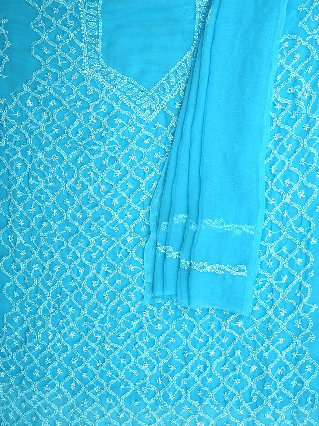 Ada Hand Embroidered Blue Georgette Lucknowi Chikankari Unstitched Suit Piece 01A879216