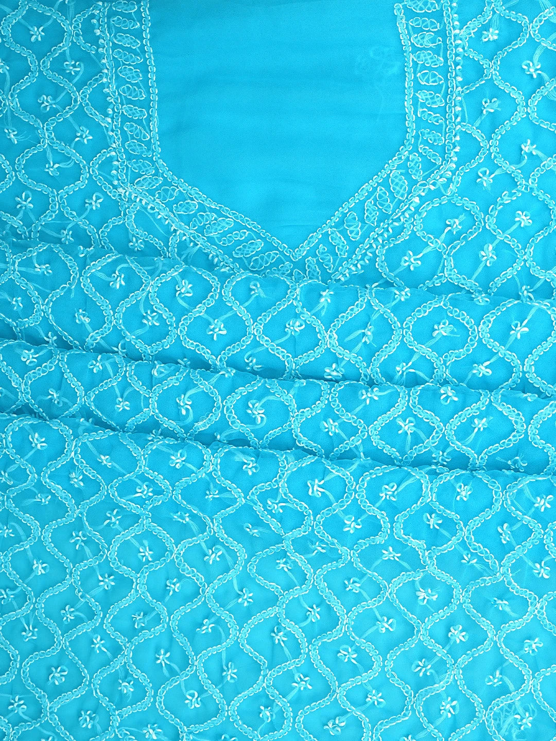 Ada Hand Embroidered Blue Georgette Lucknowi Chikankari Unstitched Suit Piece 01A879216