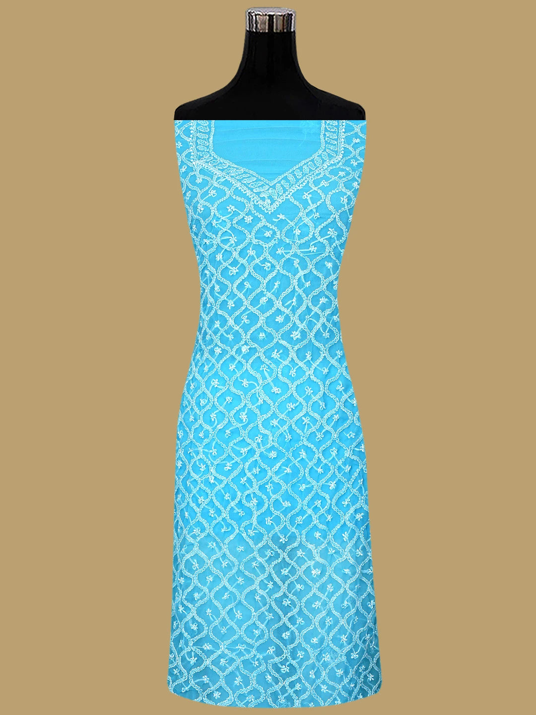 Ada Hand Embroidered Blue Georgette Lucknowi Chikankari Unstitched Suit Piece 01A879216
