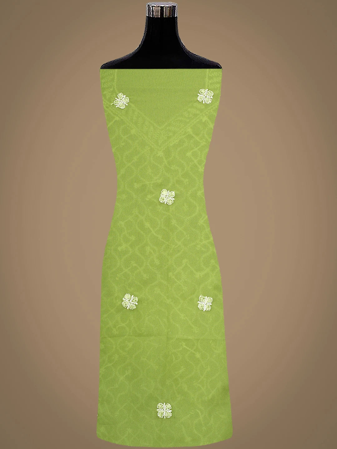Ada Hand Embroidered Mehandi Green Georgette Lucknowi Chikankari Unstitched Suit Piece 01A879236