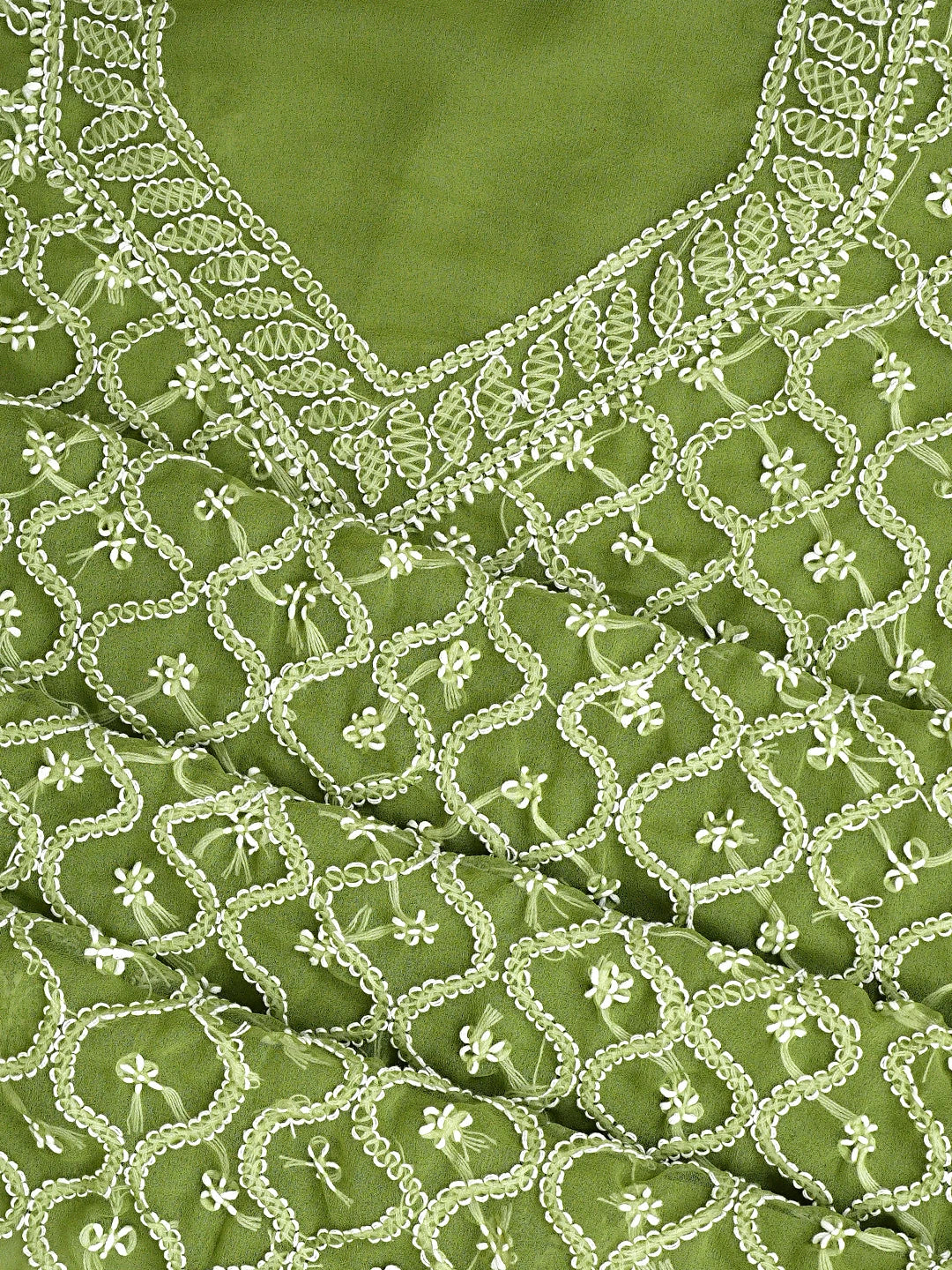 Ada Hand Embroidered Mehandi Green Georgette Lucknowi Chikankari Unstitched Suit Piece 01A879236