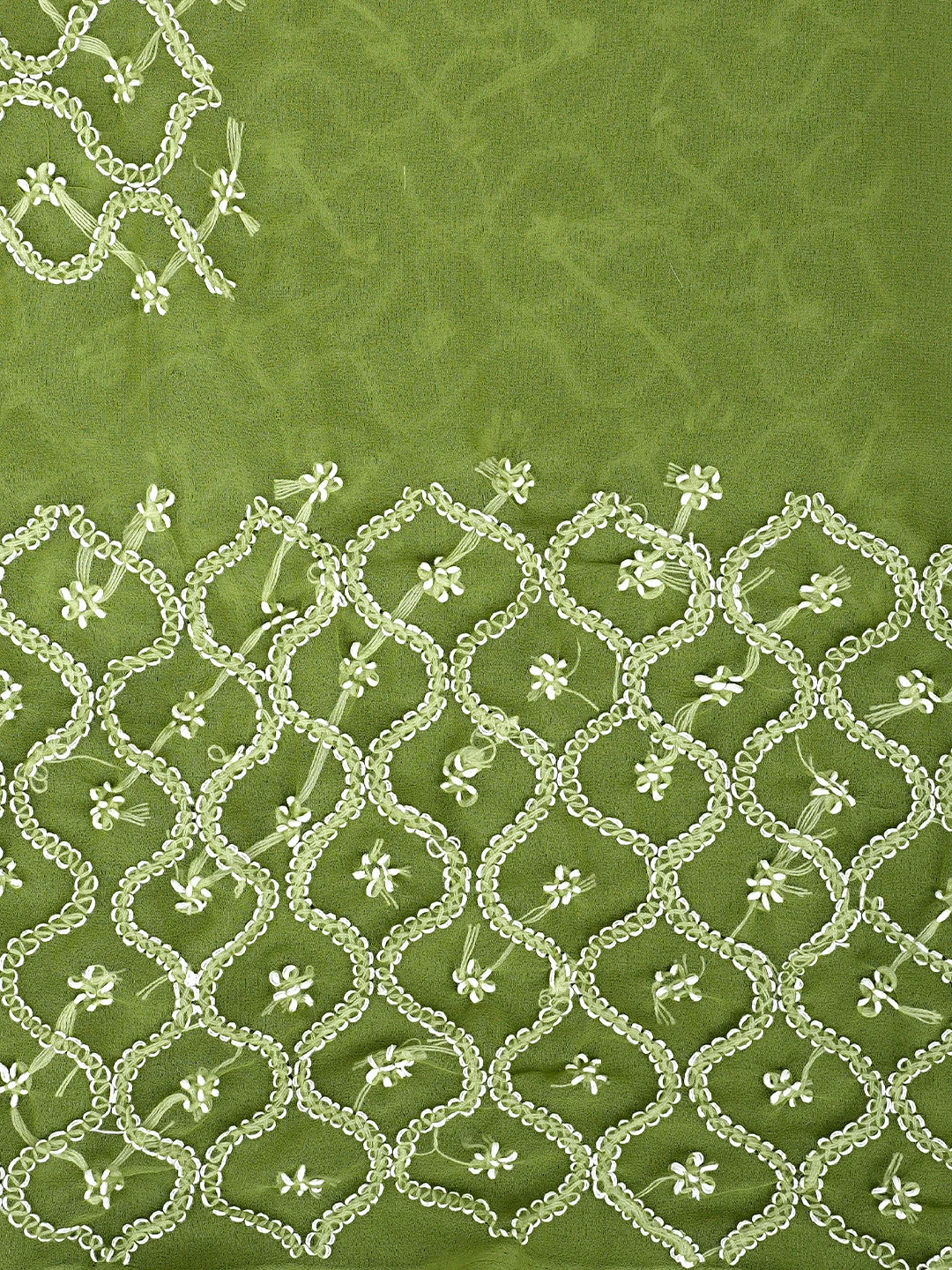 Ada Hand Embroidered Mehandi Green Georgette Lucknowi Chikankari Unstitched Suit Piece 01A879236