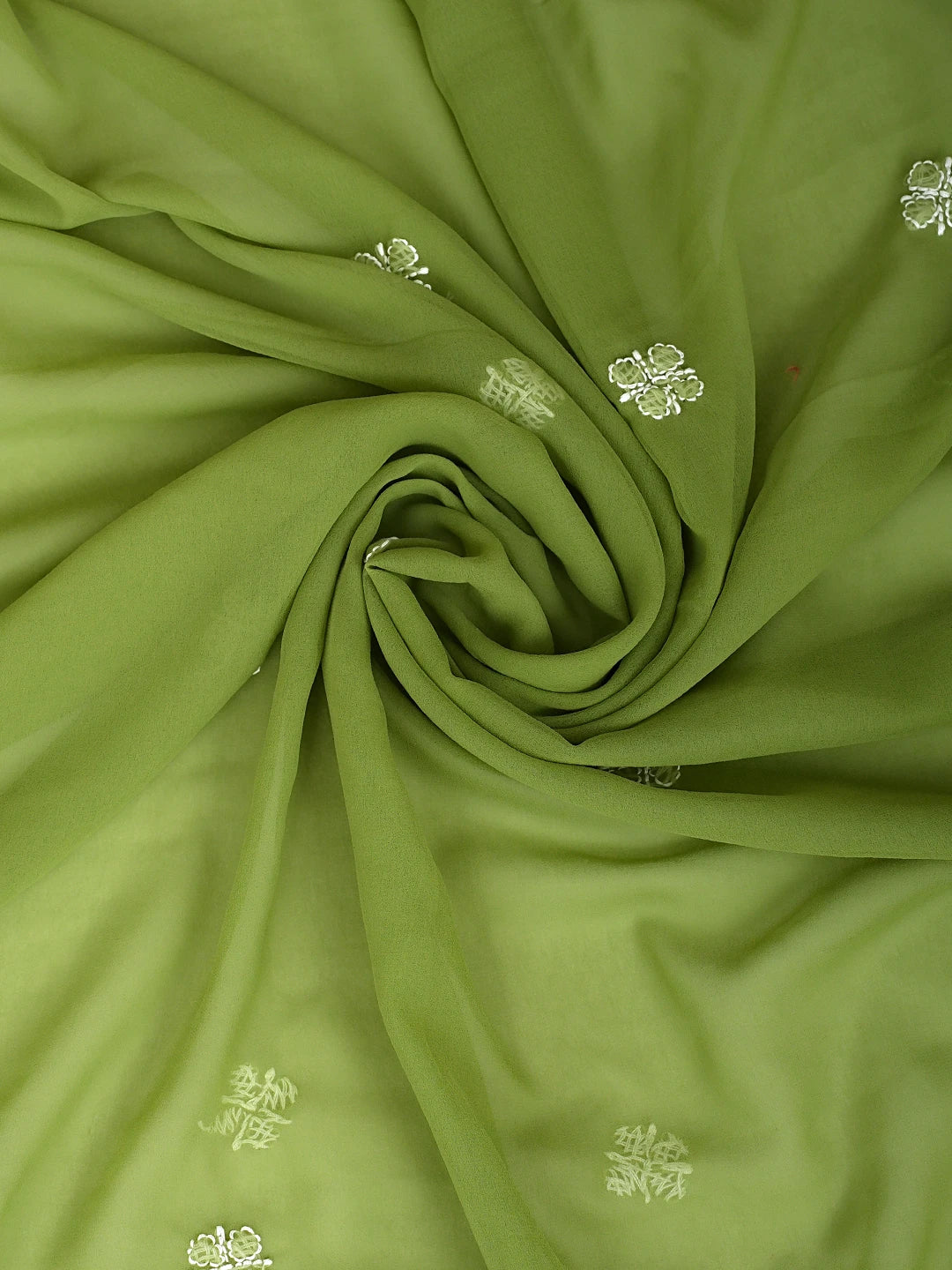 Ada Hand Embroidered Mehandi Green Georgette Lucknowi Chikankari Unstitched Suit Piece 01A879236