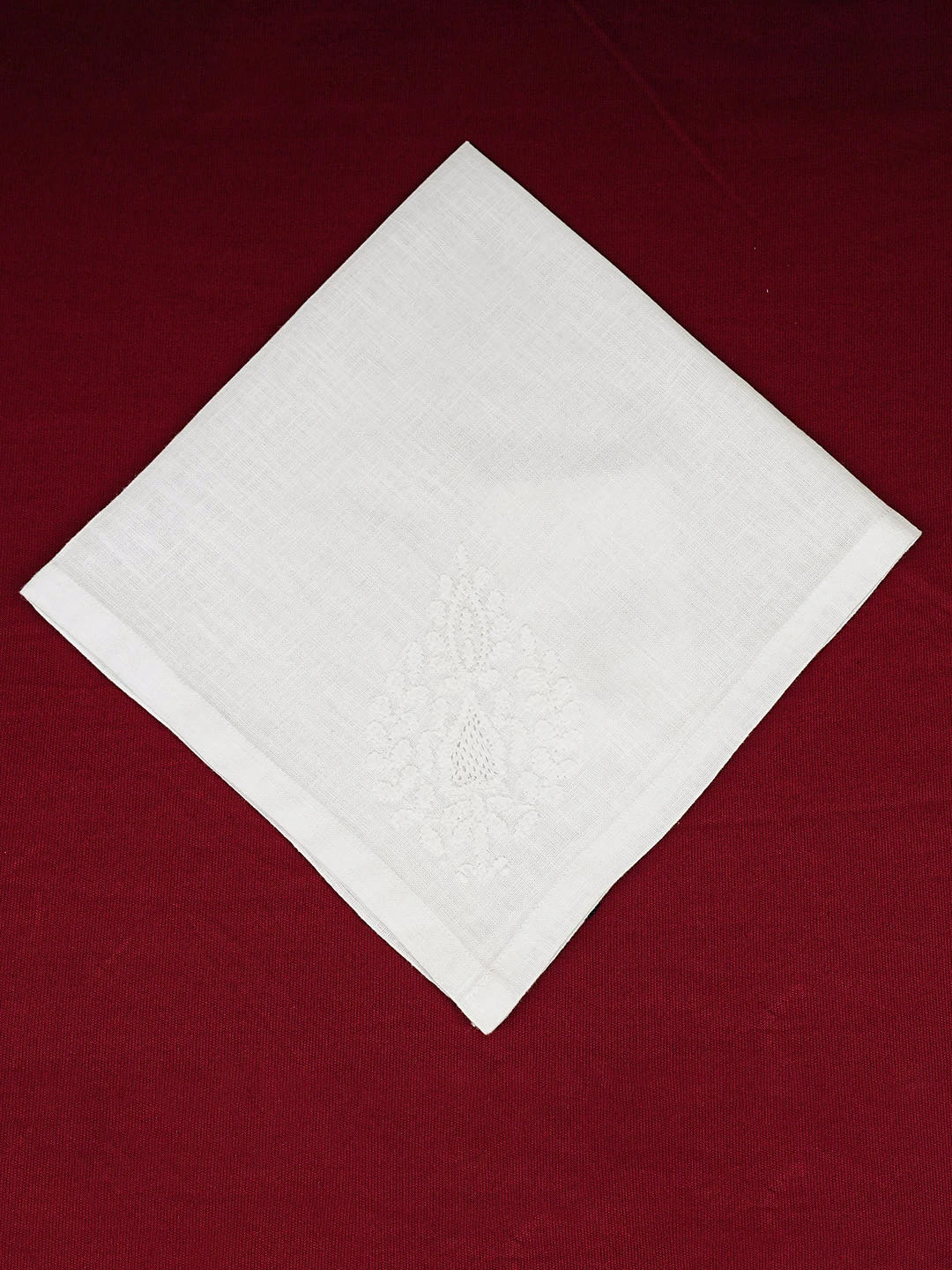 Ada Hand Embroidered White Linen Lucknowi Chikankari Napkin 01A732406
